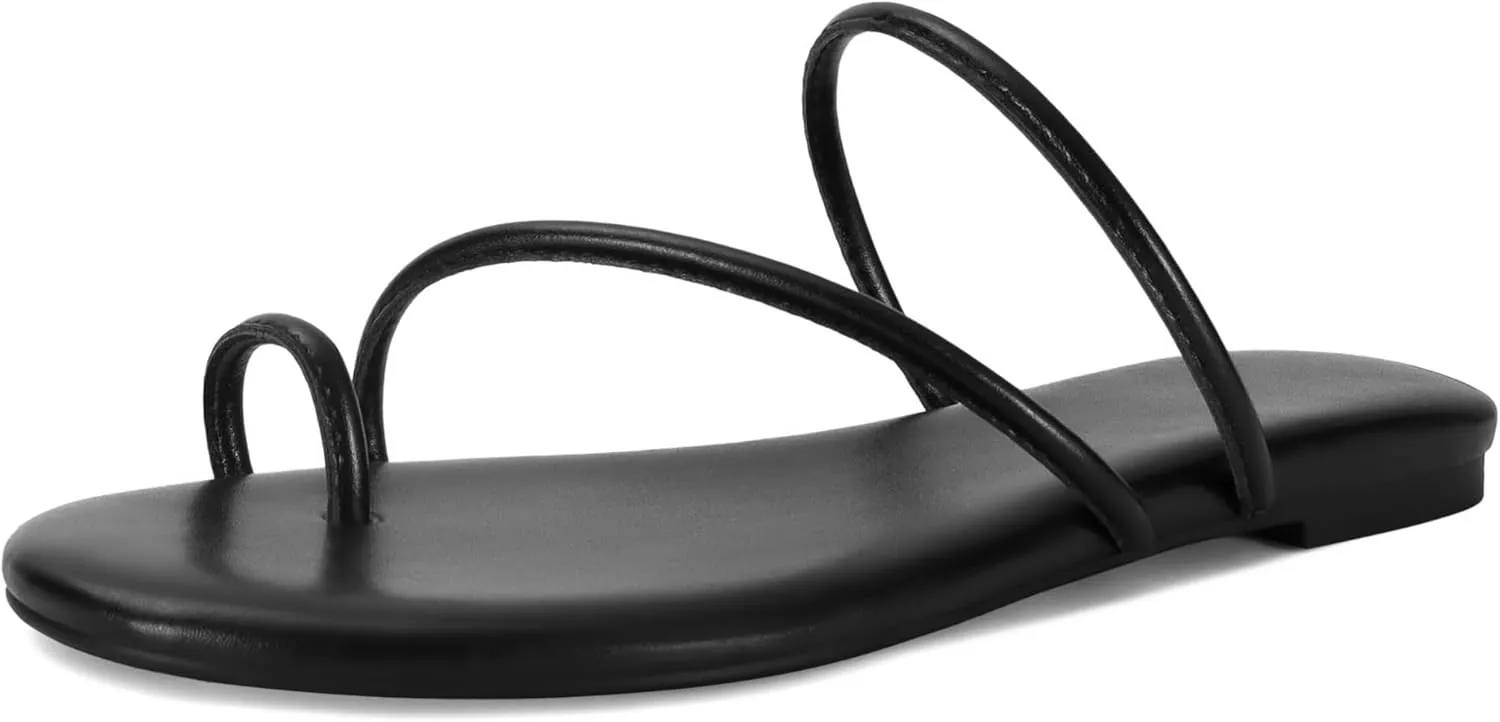 Strappy Flat Sandals for Women Open Toe Slip On Slides Toe Ring Cross Strap Slippers Sandals Casual Comfortable Summer Beach Flat Shoes