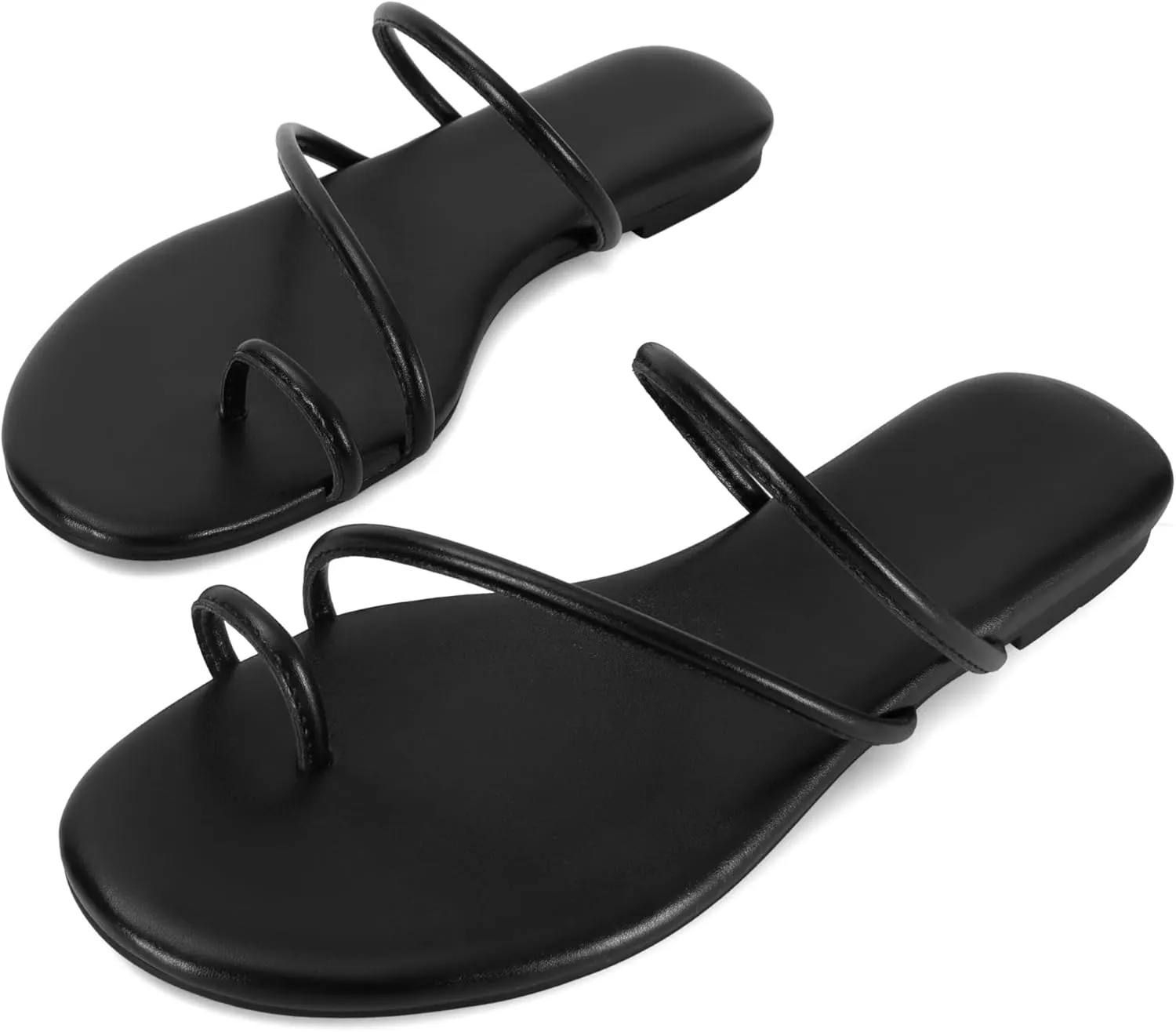 Strappy Flat Sandals for Women Open Toe Slip On Slides Toe Ring Cross Strap Slippers Sandals Casual Comfortable Summer Beach Flat Shoes