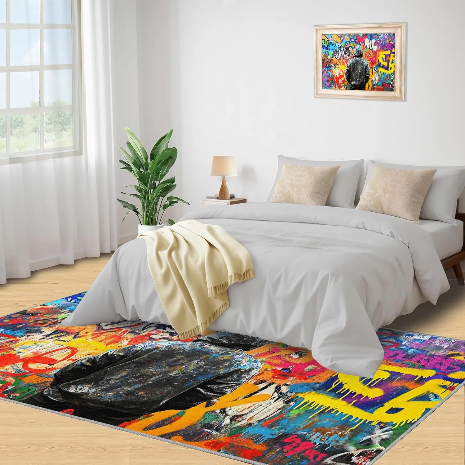 Street Art Graffiti Rug & Home Decor - Cool Graffiti Rugs for Living Room, Hip Hop Washable Rugs for Bedroom, Painting Carpet, Non Slip Indoor Abstract Area Rug & Boys Room Decor 6x8 ft
