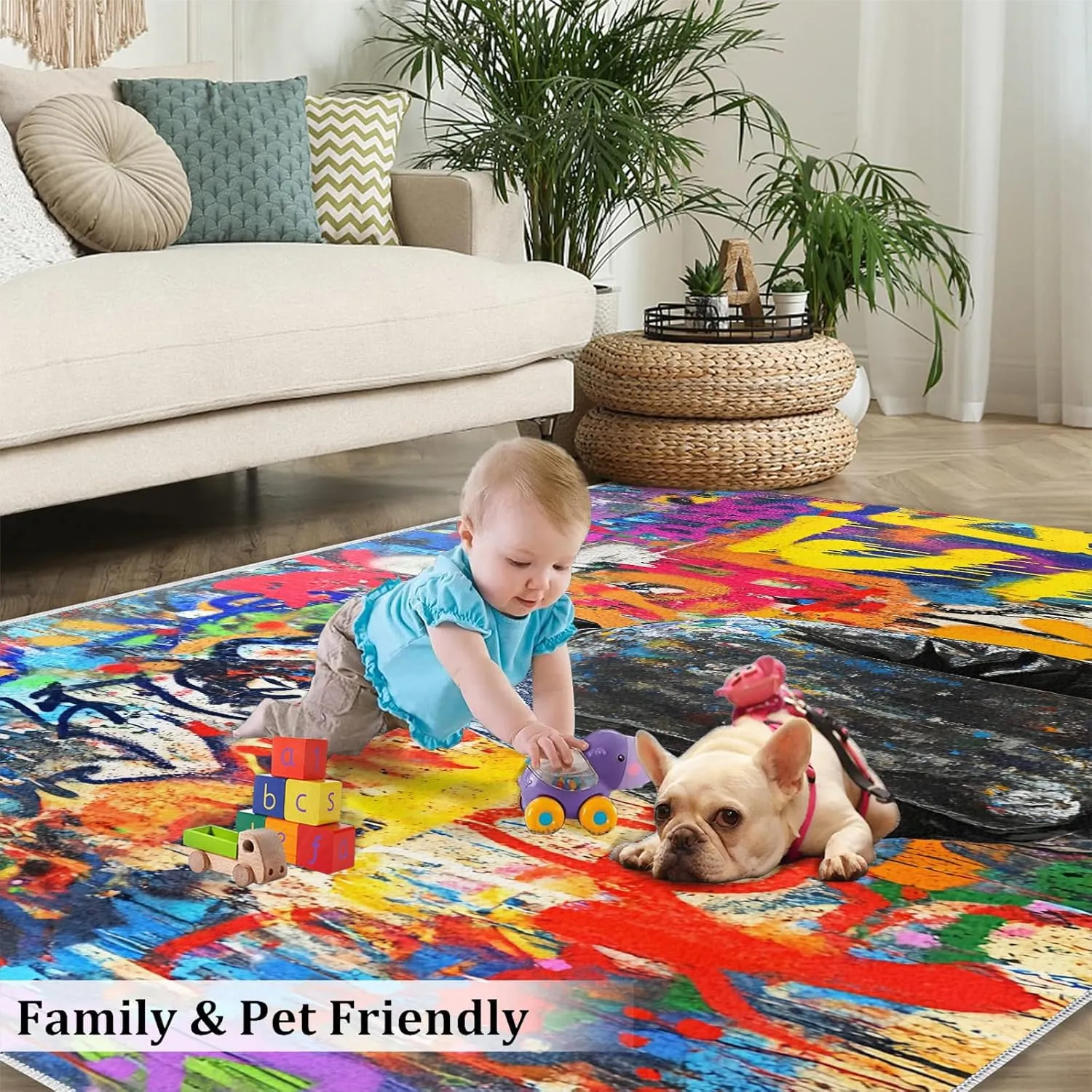 Street Art Graffiti Rug & Home Decor - Cool Graffiti Rugs for Living Room, Hip Hop Washable Rugs for Bedroom, Painting Carpet, Non Slip Indoor Abstract Area Rug & Boys Room Decor 6x8 ft
