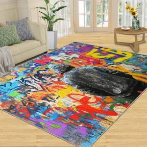 Street Art Graffiti Rug & Home Decor - Cool Graffiti Rugs for Living Room, Hip Hop Washable Rugs for Bedroom, Painting Carpet, Non Slip Indoor Abstract Area Rug & Boys Room Decor 6x8 ft