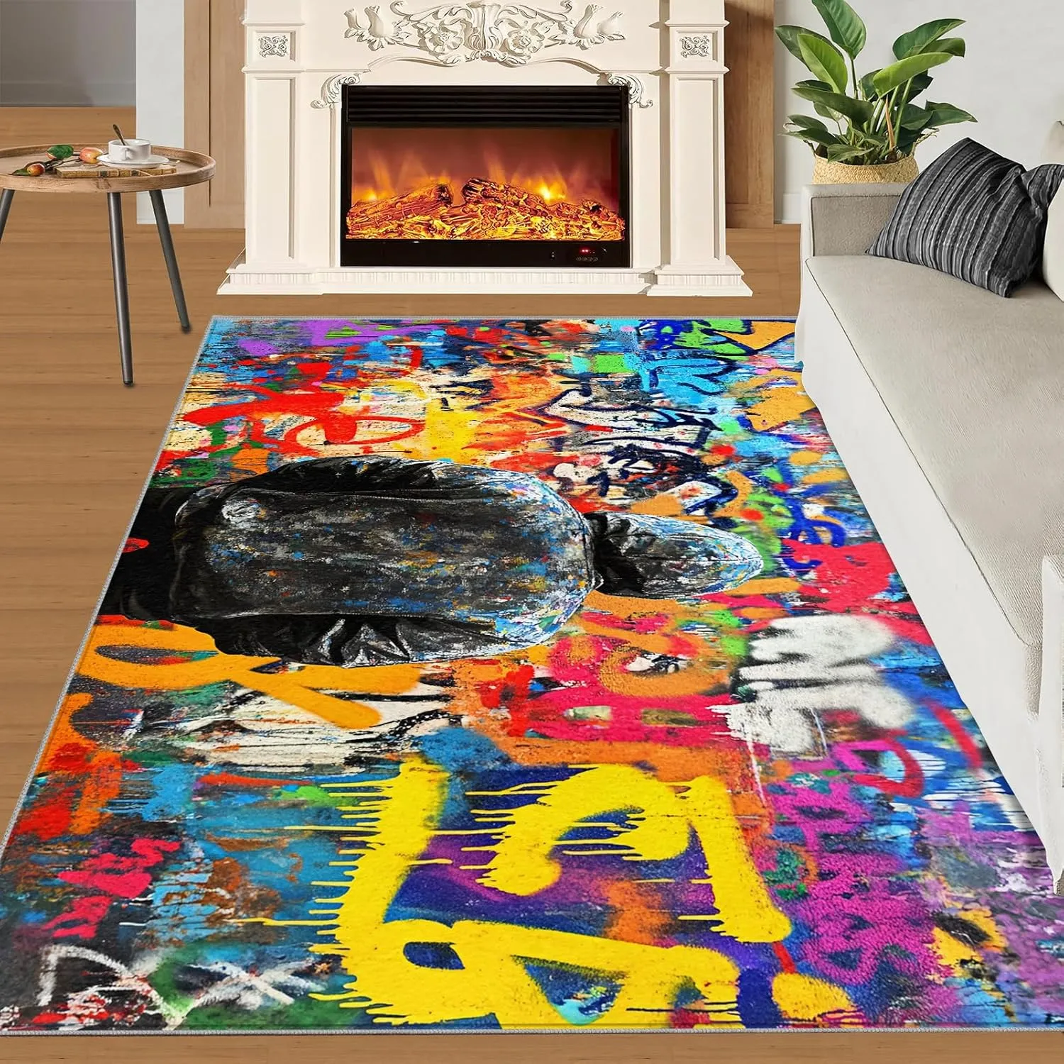 Street Art Graffiti Rug & Home Decor - Cool Graffiti Rugs for Living Room, Hip Hop Washable Rugs for Bedroom, Painting Carpet, Non Slip Indoor Abstract Area Rug & Boys Room Decor 6x8 ft