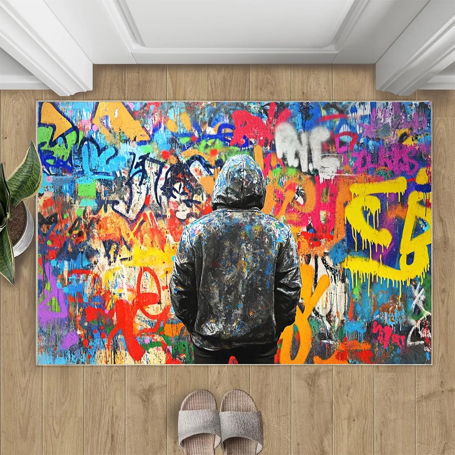 Street Art Graffiti Rug & Home Decor - Cool Graffiti Rugs for Living Room, Hip Hop Washable Rugs for Bedroom, Painting Carpet, Non Slip Indoor Abstract Area Rug & Boys Room Decor 6x8 ft