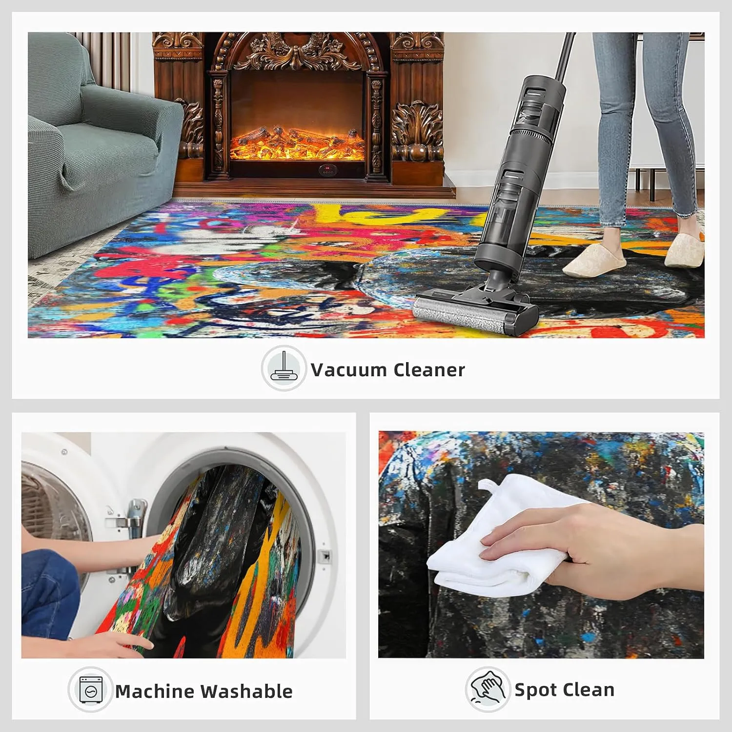Street Art Graffiti Rug & Home Decor - Cool Graffiti Rugs for Living Room, Hip Hop Washable Rugs for Bedroom, Painting Carpet, Non Slip Indoor Abstract Area Rug & Boys Room Decor 6x8 ft