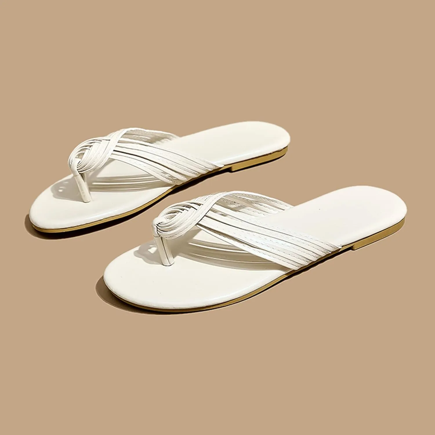 Stylish Beach Flat Flip Flops Women's Strappy Slides Summer Thong Sandals Comfortable Flat Slip-On Slippers Footwear