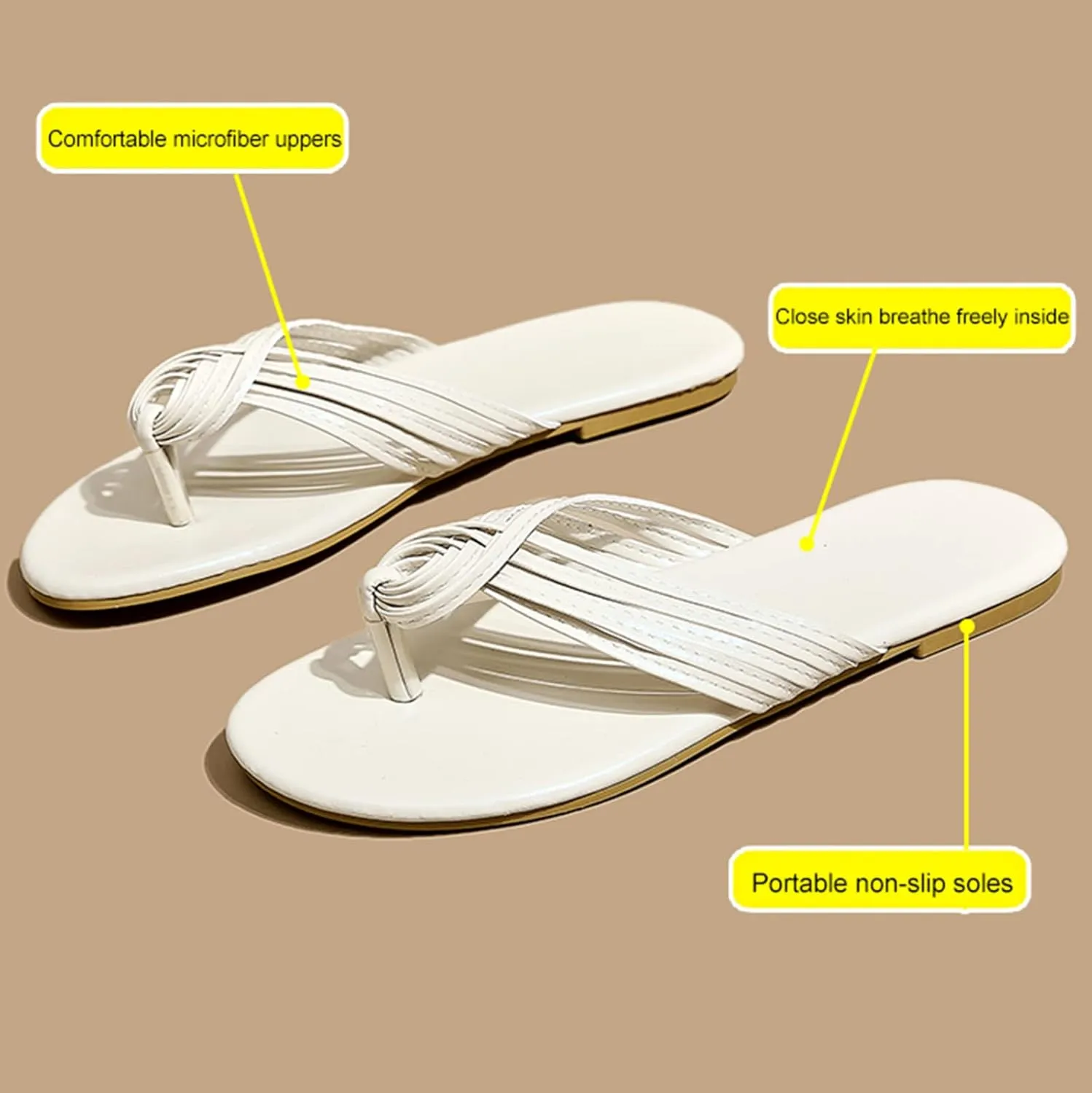 Stylish Beach Flat Flip Flops Women's Strappy Slides Summer Thong Sandals Comfortable Flat Slip-On Slippers Footwear