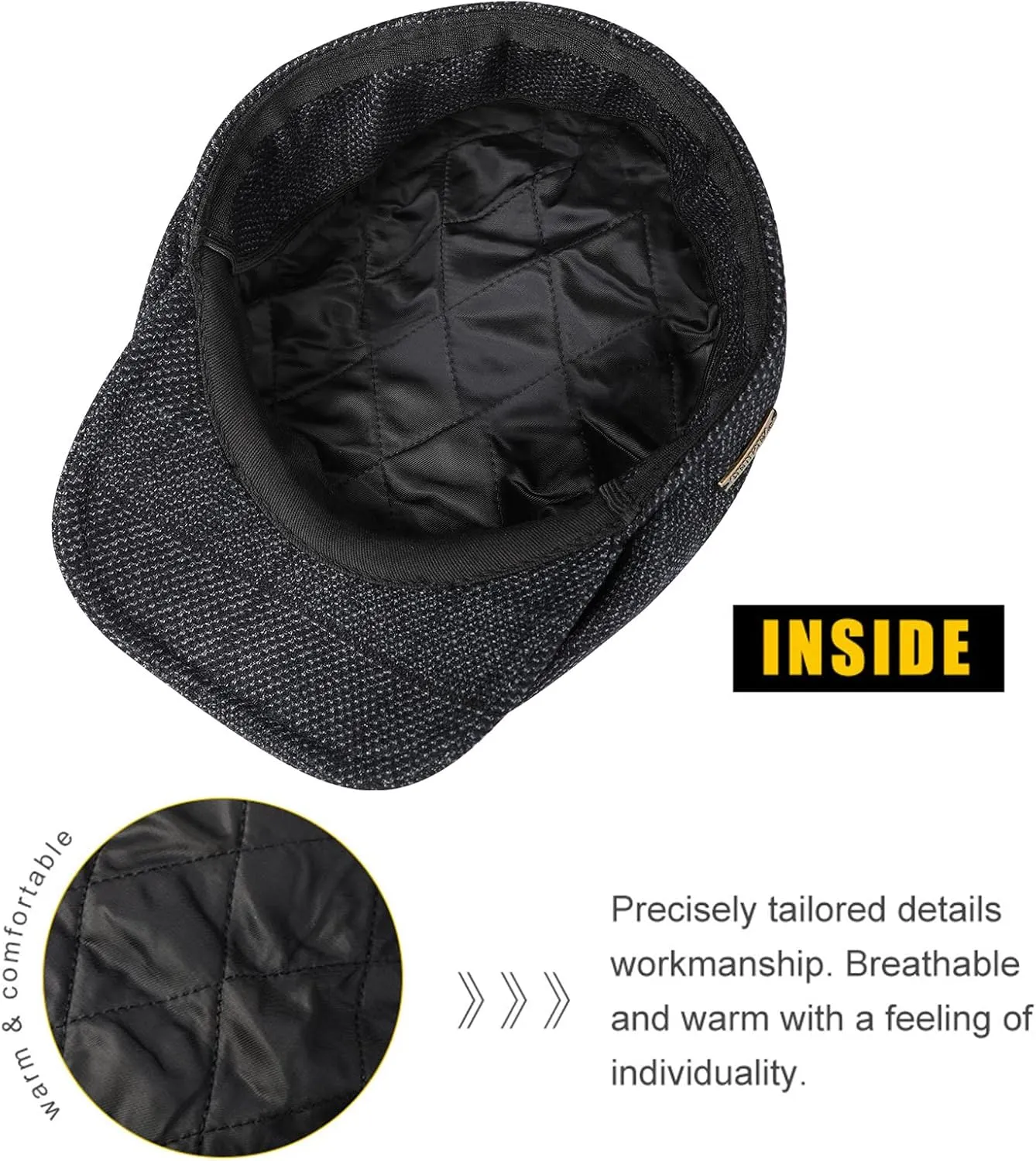 Sumolux Newsboy Cap for Men Wool Classic 8 Panel Vintage Gatsby Lvy Cabbie Hat Flat Beret Cap