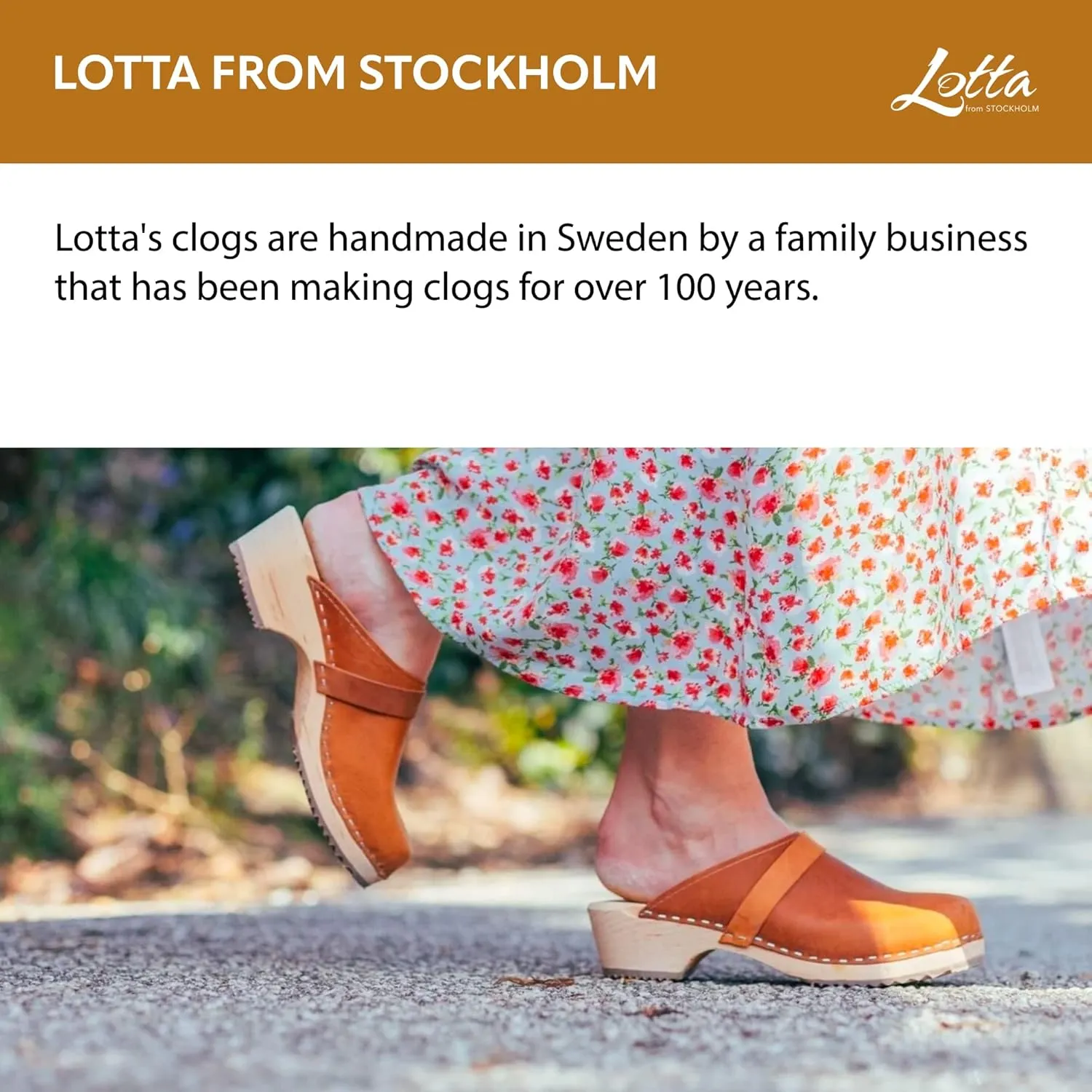 Swedish Classic Clog Mule for Women | Low Heel Slip-on Wooden Clogs Handmade in Sweden from Alder Wood Base and Oiled Nubuck Leather I Brown