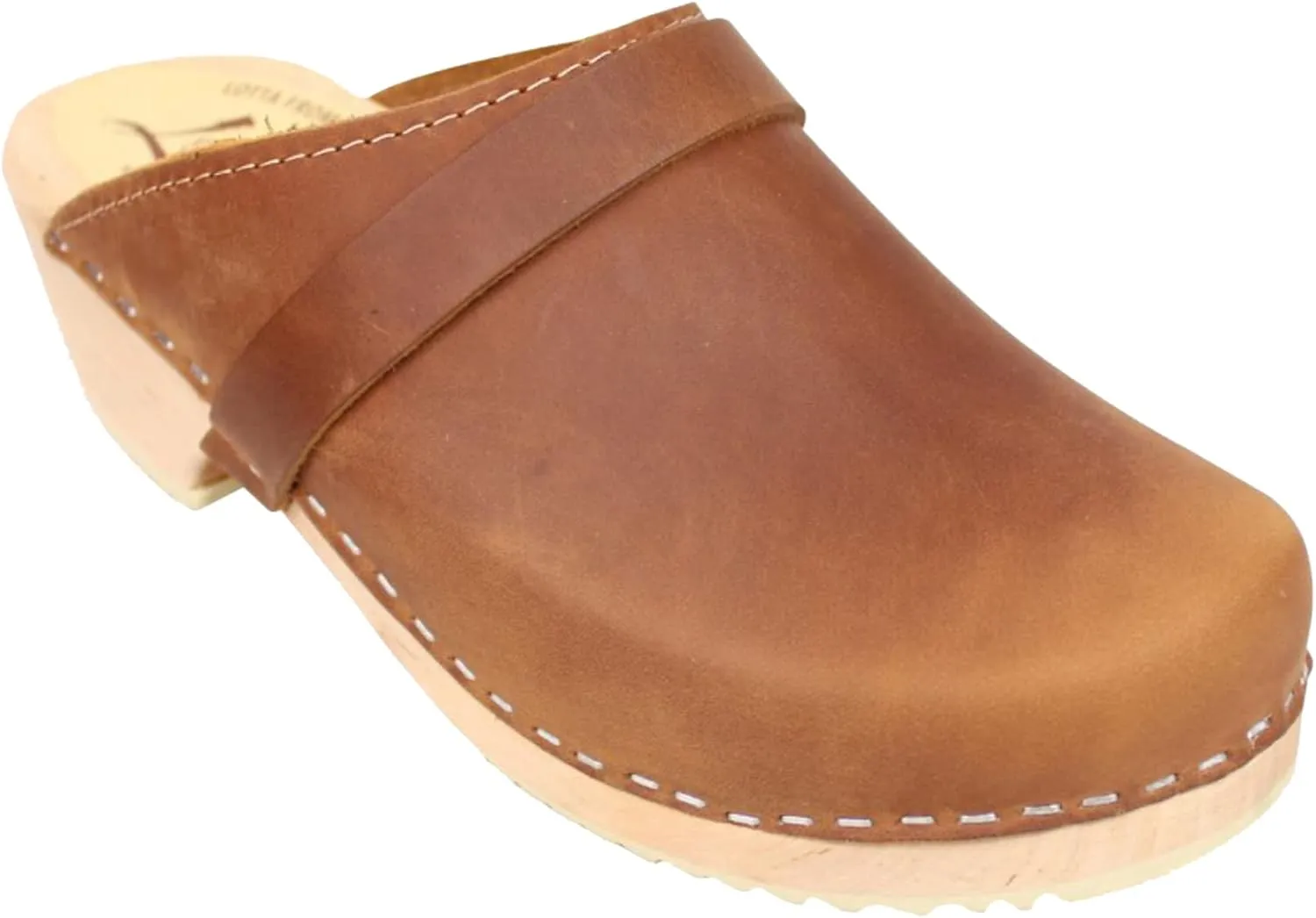 Swedish Classic Clog Mule for Women | Low Heel Slip-on Wooden Clogs Handmade in Sweden from Alder Wood Base and Oiled Nubuck Leather I Brown