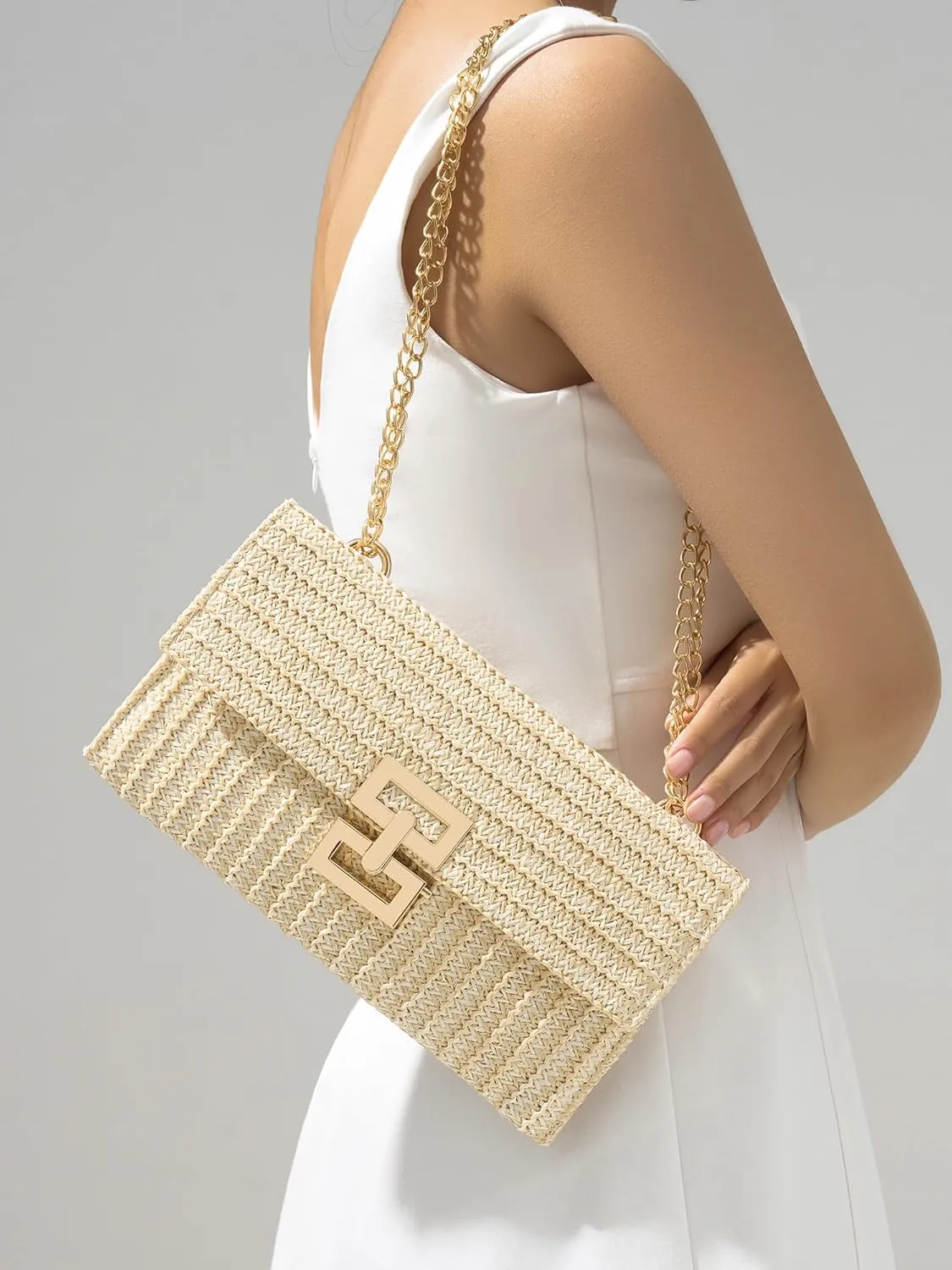SWEETV Straw Purse Woven Beach Bag Summer Straw Clutch Purse Boho Crossbody Bags for Women Small Raffia Shoulder Bag