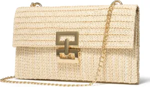 SWEETV Straw Purse Woven Beach Bag Summer Straw Clutch Purse Boho Crossbody Bags for Women Small Raffia Shoulder Bag