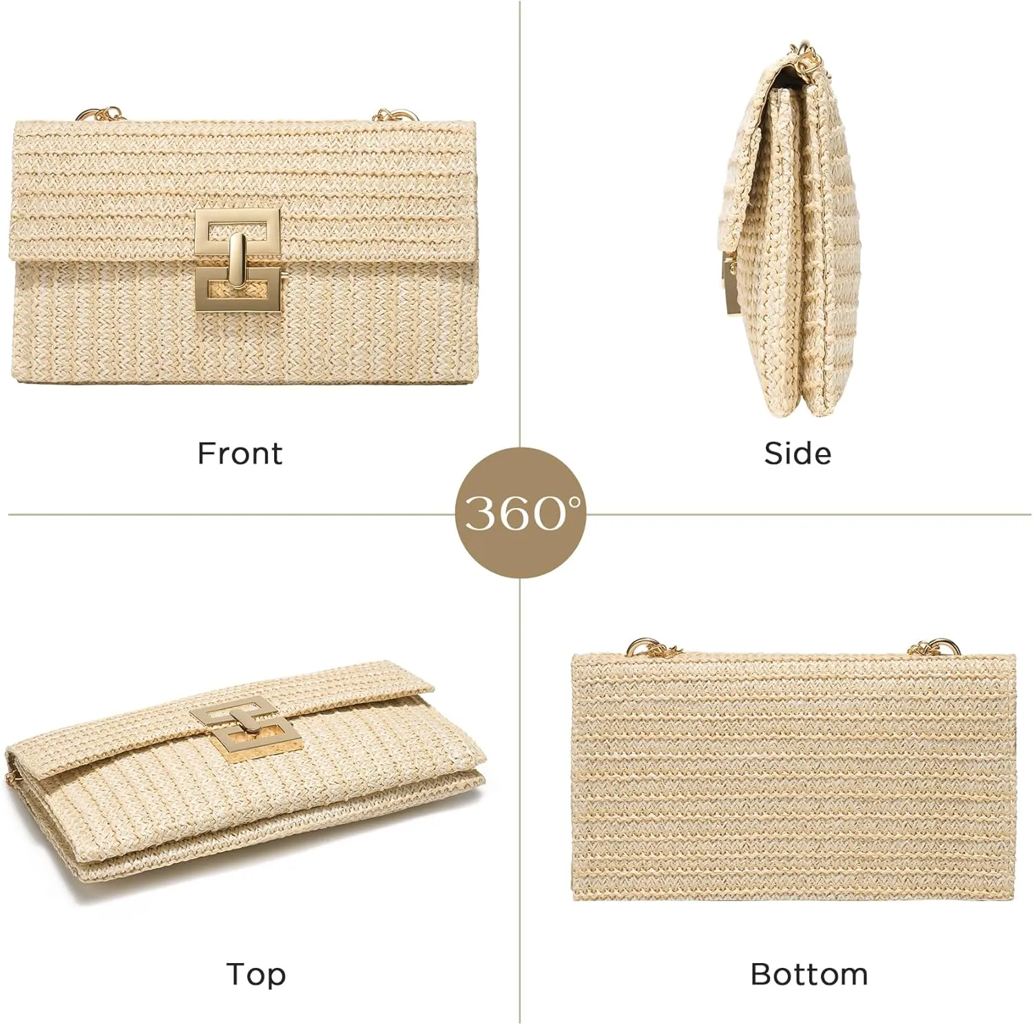 SWEETV Straw Purse Woven Beach Bag Summer Straw Clutch Purse Boho Crossbody Bags for Women Small Raffia Shoulder Bag