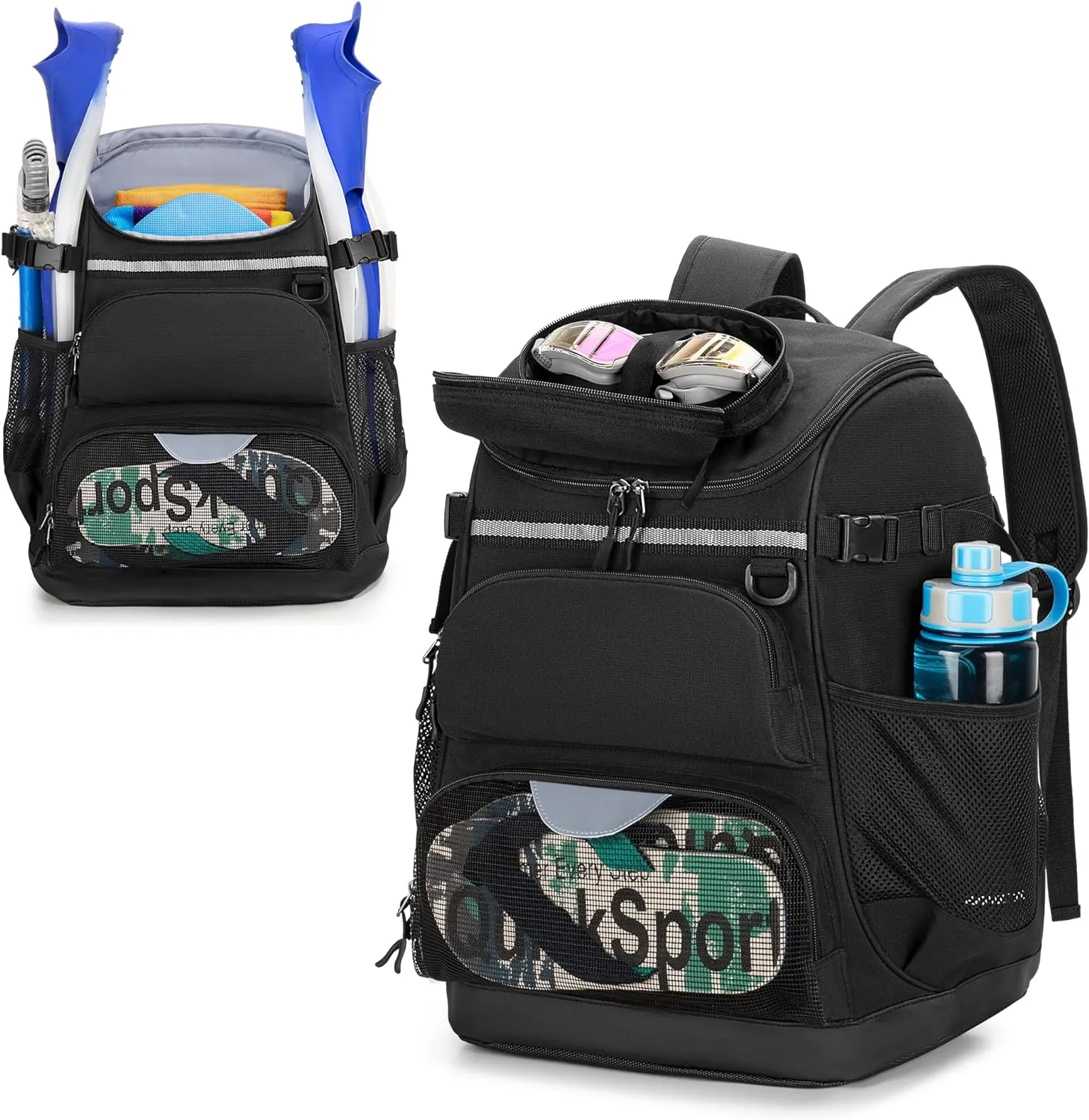 Swim Backpack with Separate Shoe Space, Swim Gear Bag for Swimming Pool, Beach, Swimming Athlete Sports Backpack for Men and Women, Black