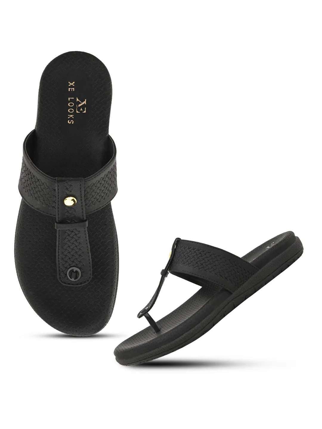 Synthetic Leather with Cushioned Sole, Slip-On Slippers