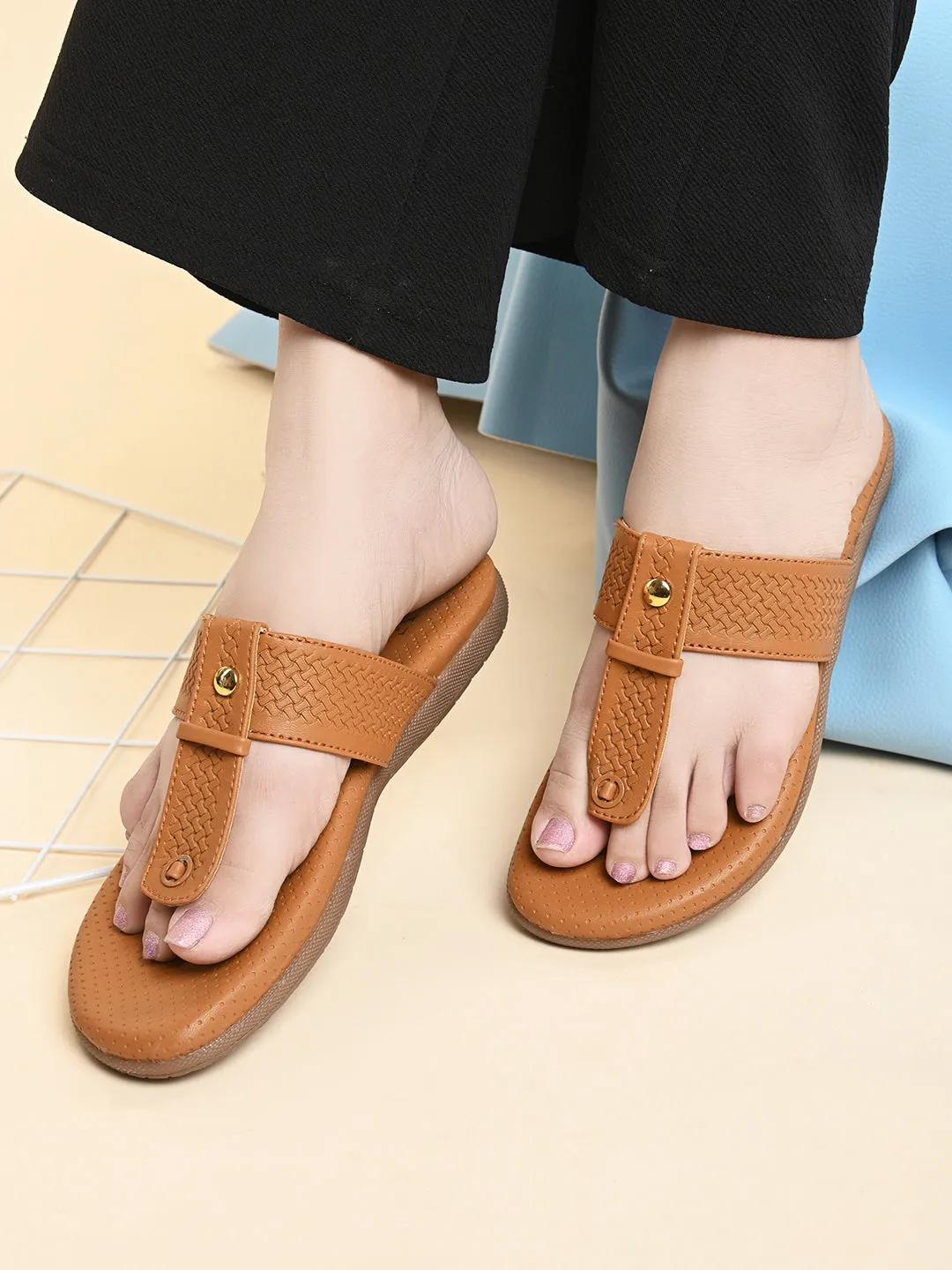 Synthetic Leather with Cushioned Sole, Slip-On Slippers