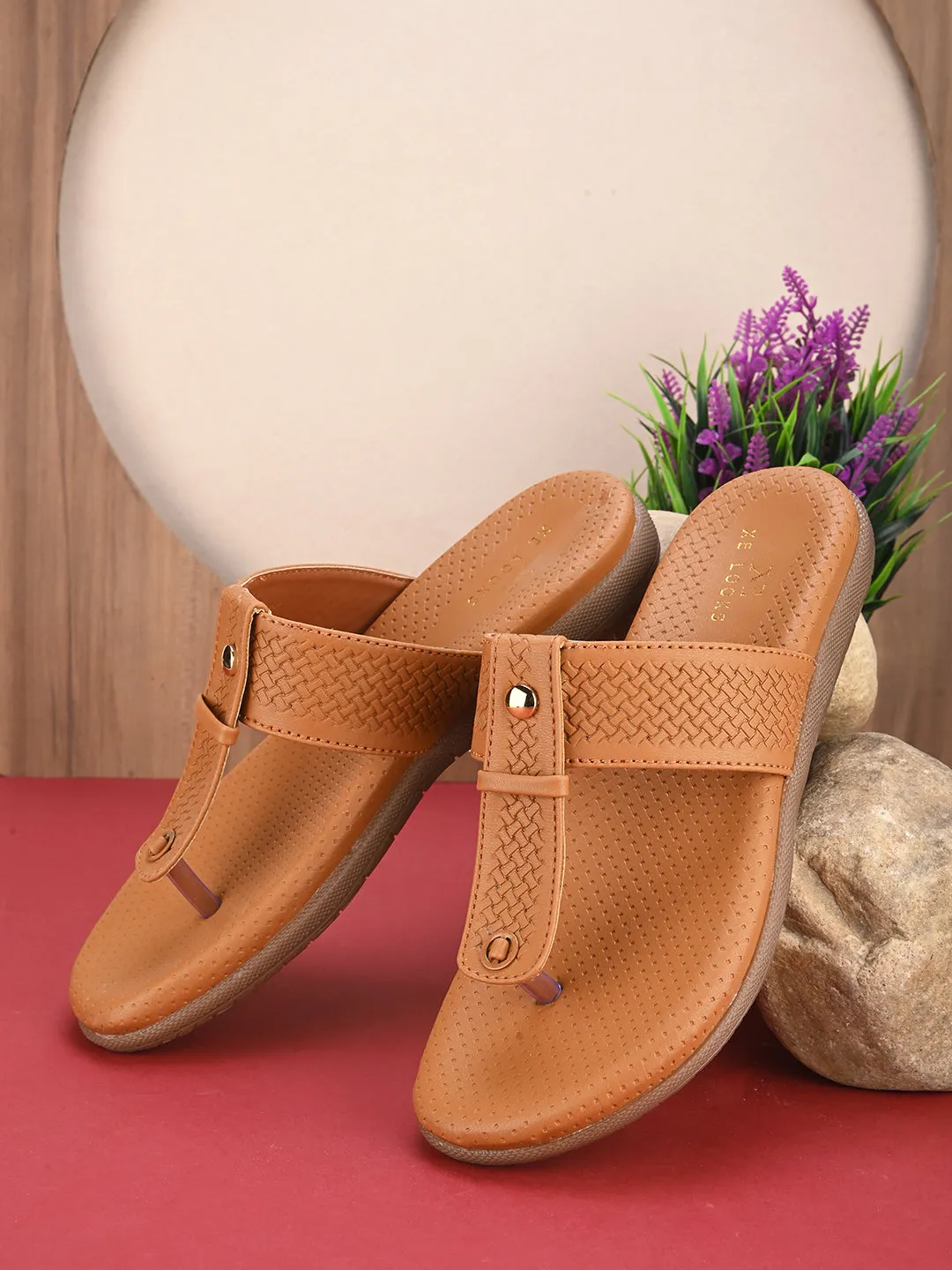 Synthetic Leather with Cushioned Sole, Slip-On Slippers