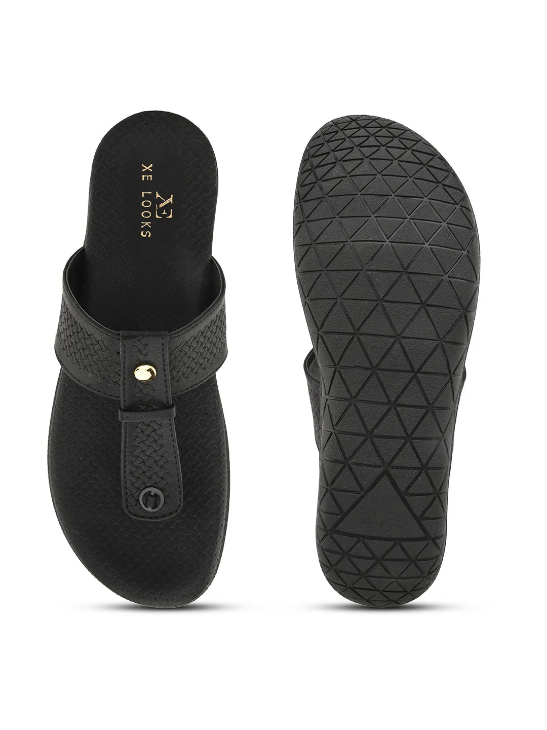 Synthetic Leather with Cushioned Sole, Slip-On Slippers