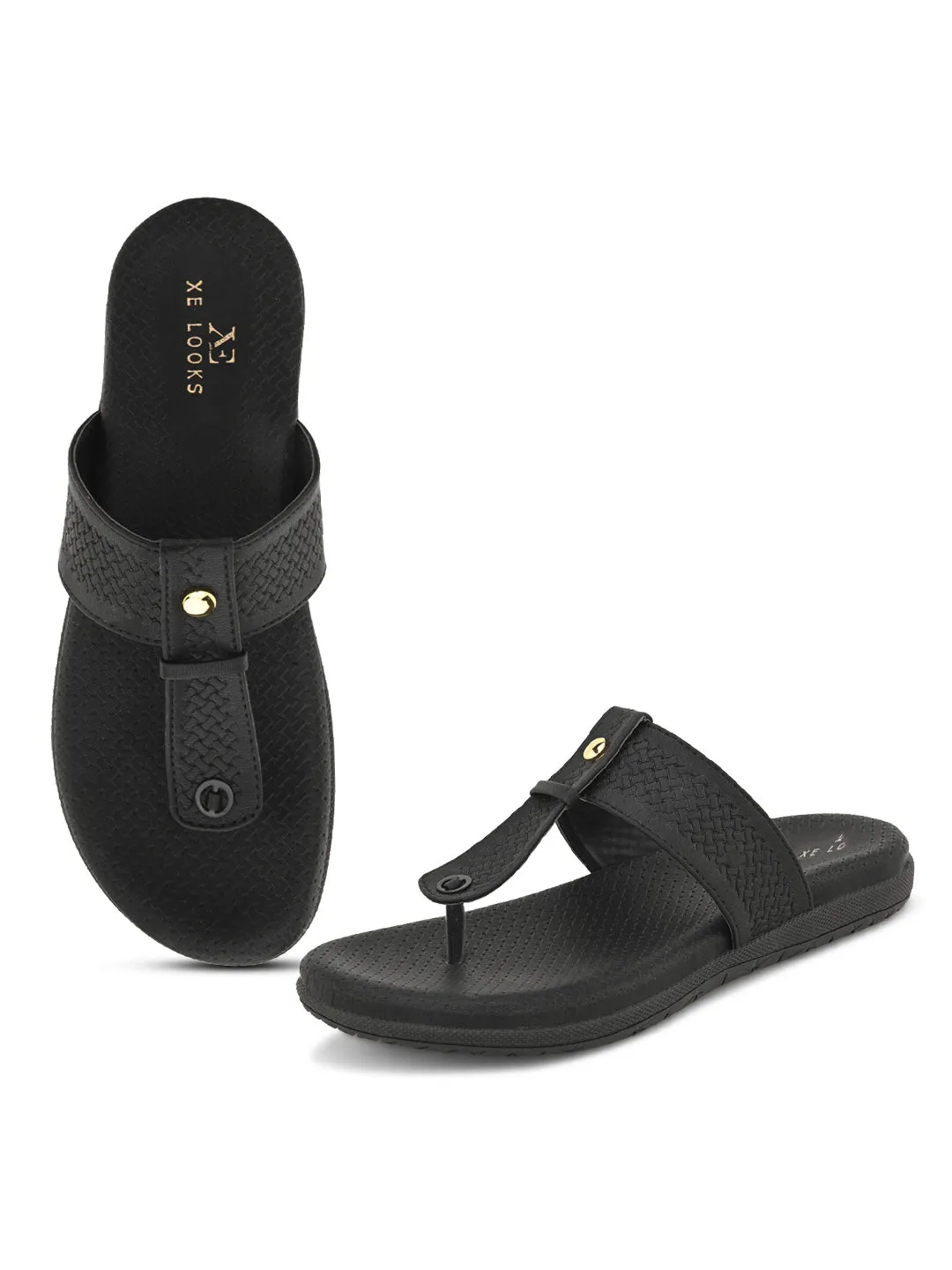 Synthetic Leather with Cushioned Sole, Slip-On Slippers