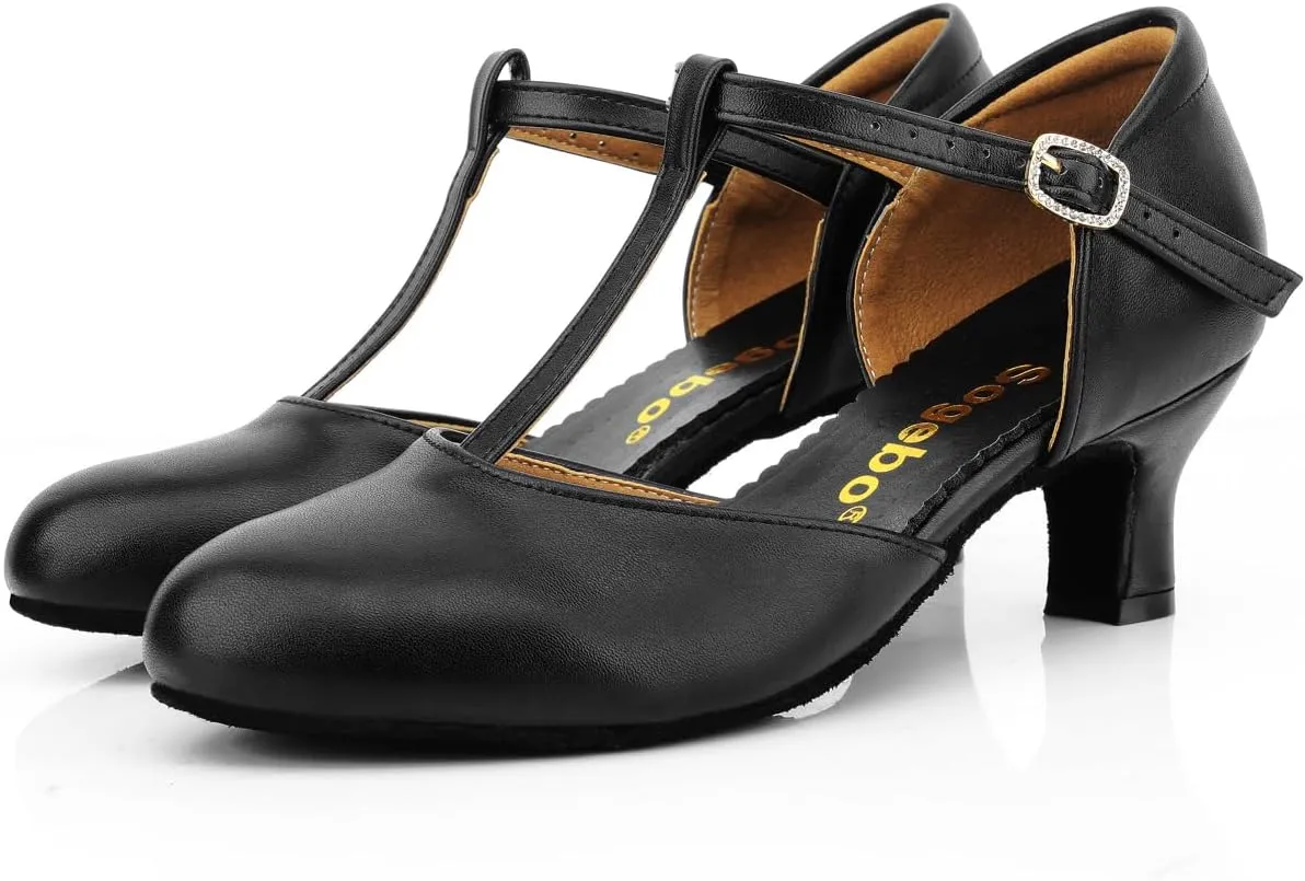 T-Strap Character Shoe for Women Salsa Latin Dance Heels Dress Pumps