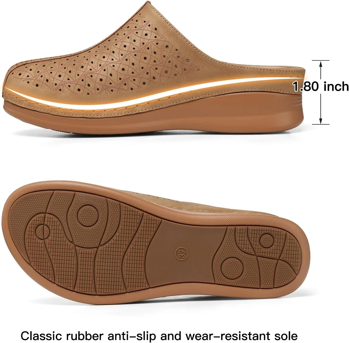 TEMOFON Clogs for Women Mules Slip on: Closed Toe Sandals, Summer Shoes Dressy, Comfortable Walking Wedge Clogs
