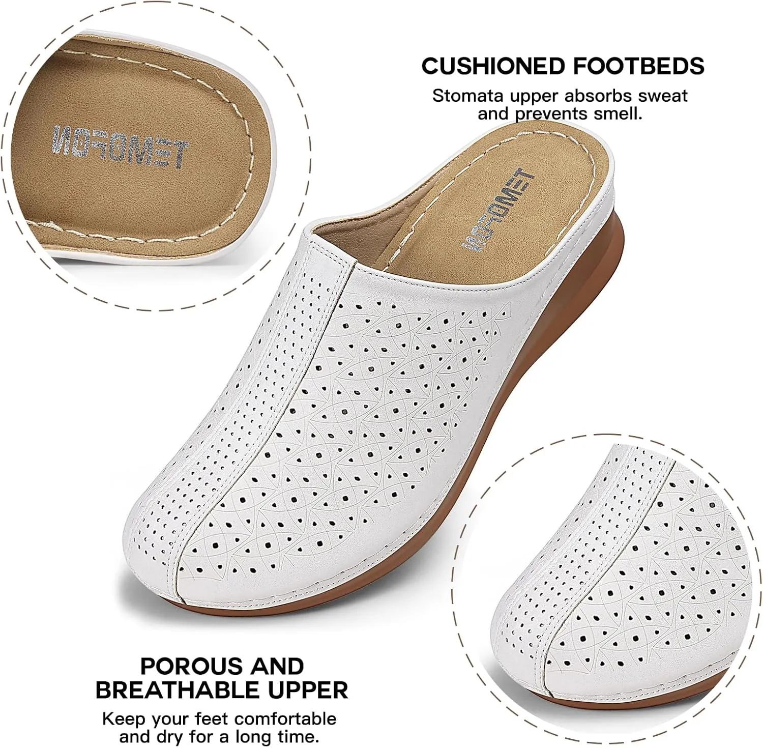 TEMOFON Clogs for Women Mules Slip on: Closed Toe Sandals, Summer Shoes Dressy, Comfortable Walking Wedge Clogs