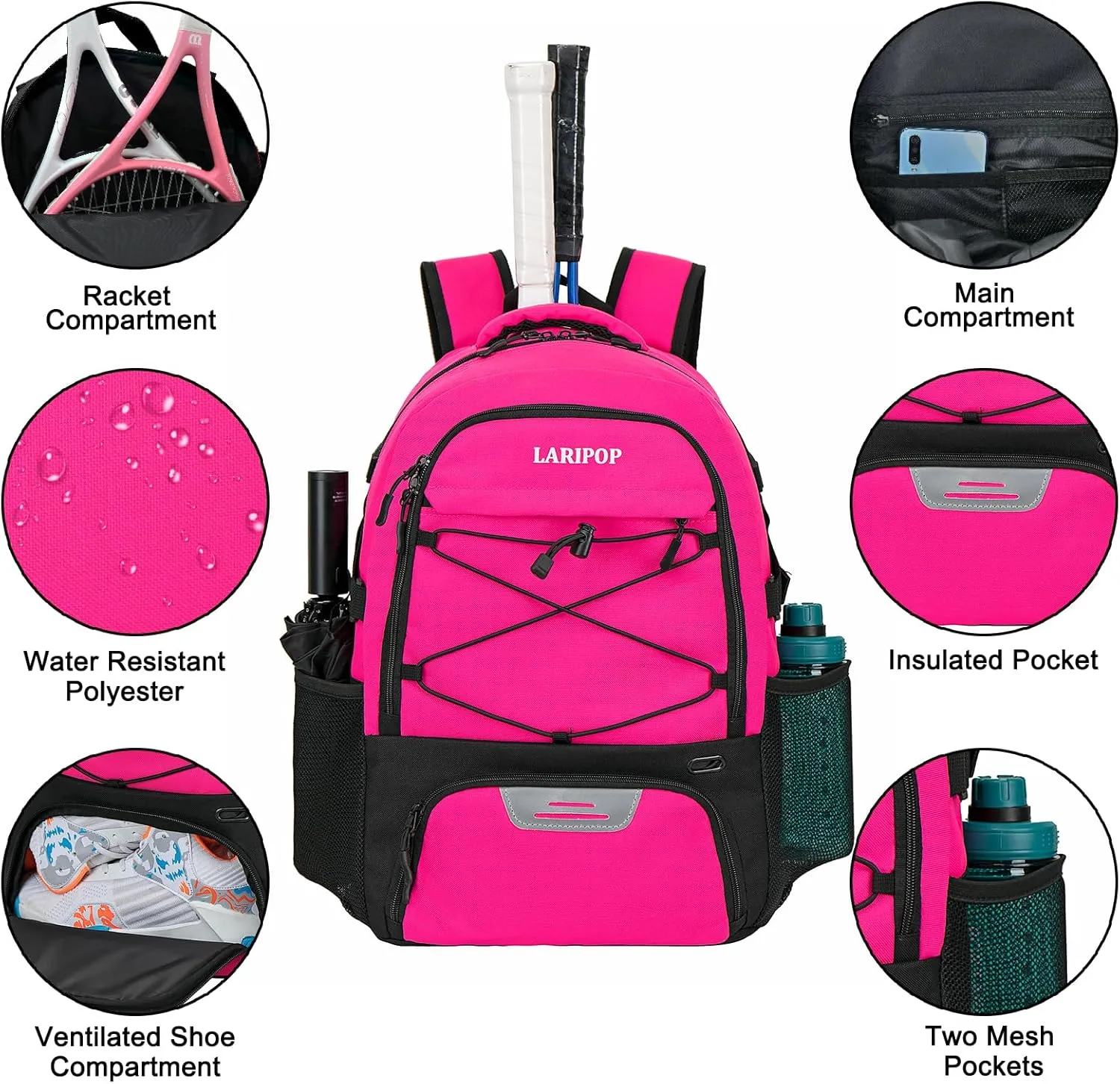 Tennis Bag Tennis Backpack for Women and Men 2 Rackets with Separate Shoe Compartment
