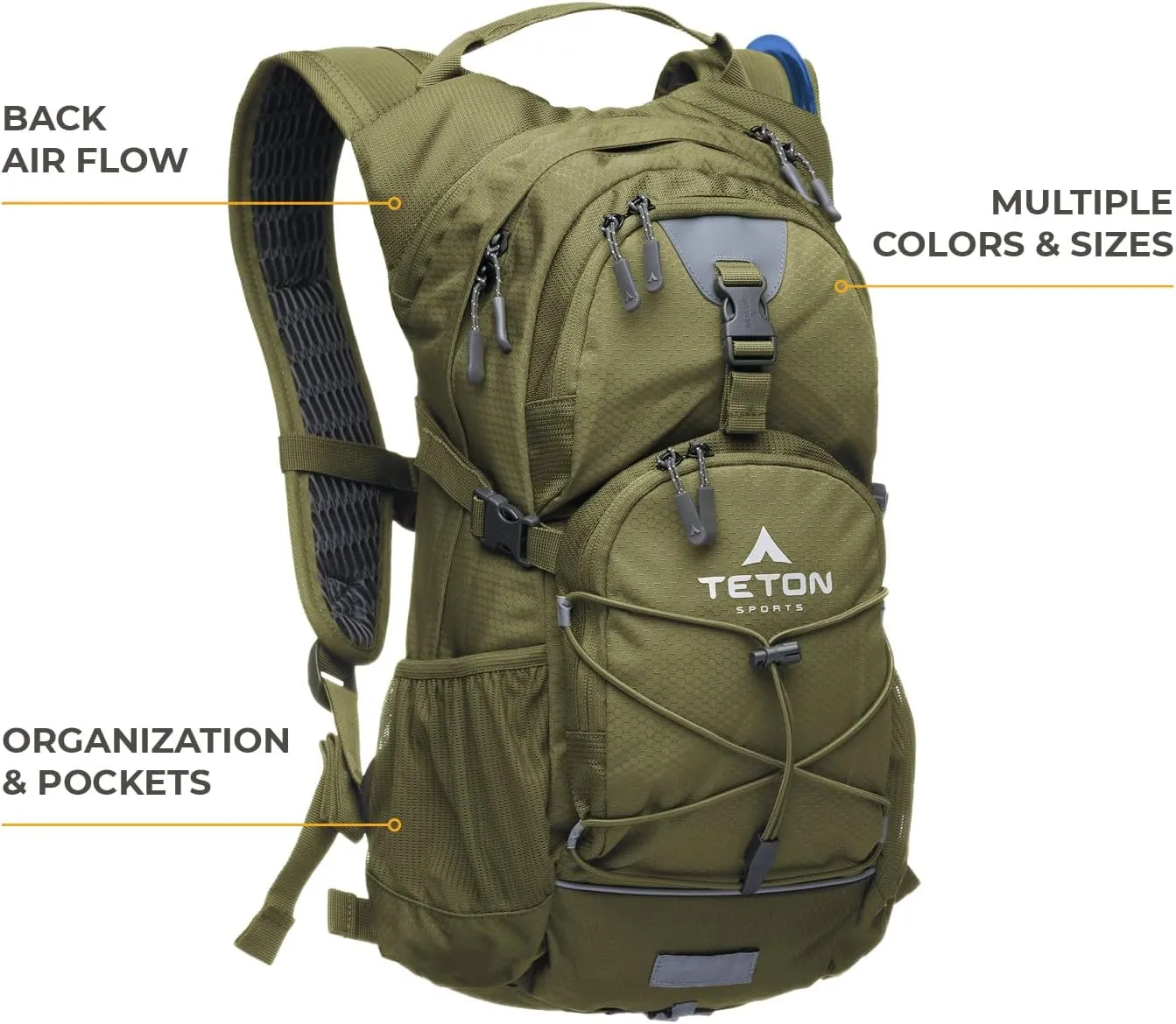 Teton Oasis Hydration Backpack – Lightweight Water Pack with Bladder for Hiking, Running, Cycling, Biking – 18L/22L Sizes – Sewn-in Rain Cover – Fits Men and Women