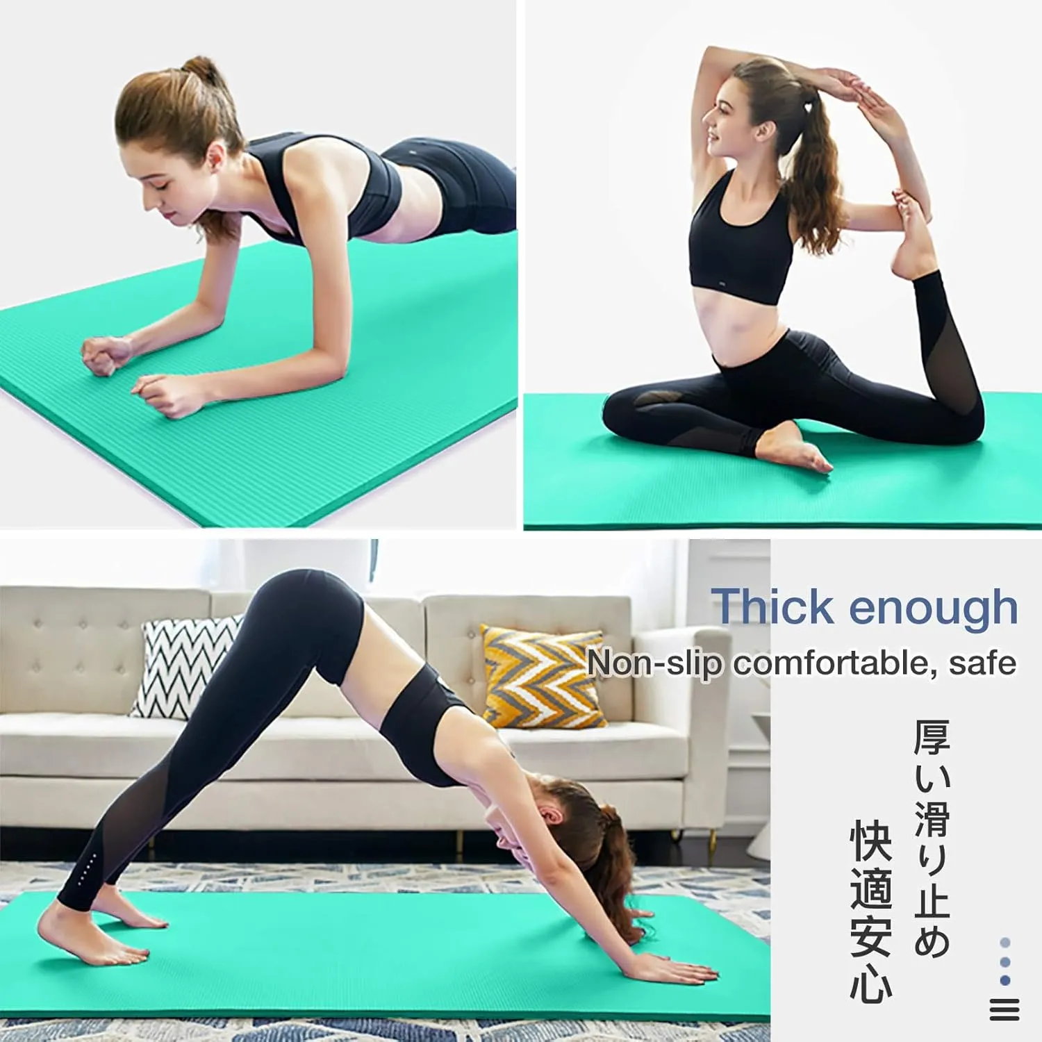 Thick Yoga Mat Non Slip, Large Size 72" L x 32" W x 0.6" TH, Premium Exercise & Fitness Mat with Carrying Strap and Bag, Workout Mats for Home
