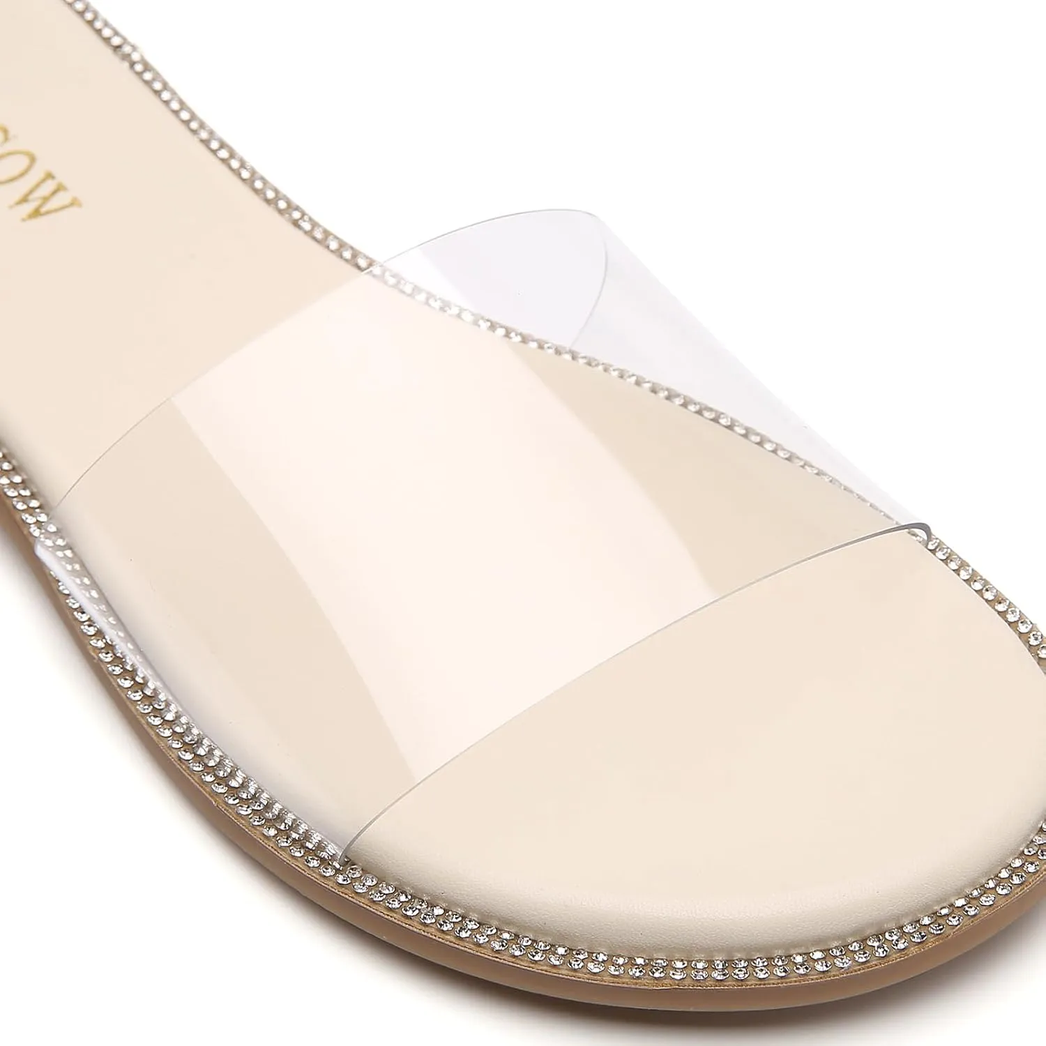 Tilocow Women Clear Sandals for Womens Rhinestone Decor Slides Slip on Bling Sandals Daily Casual Beach Summer Flat Shoes