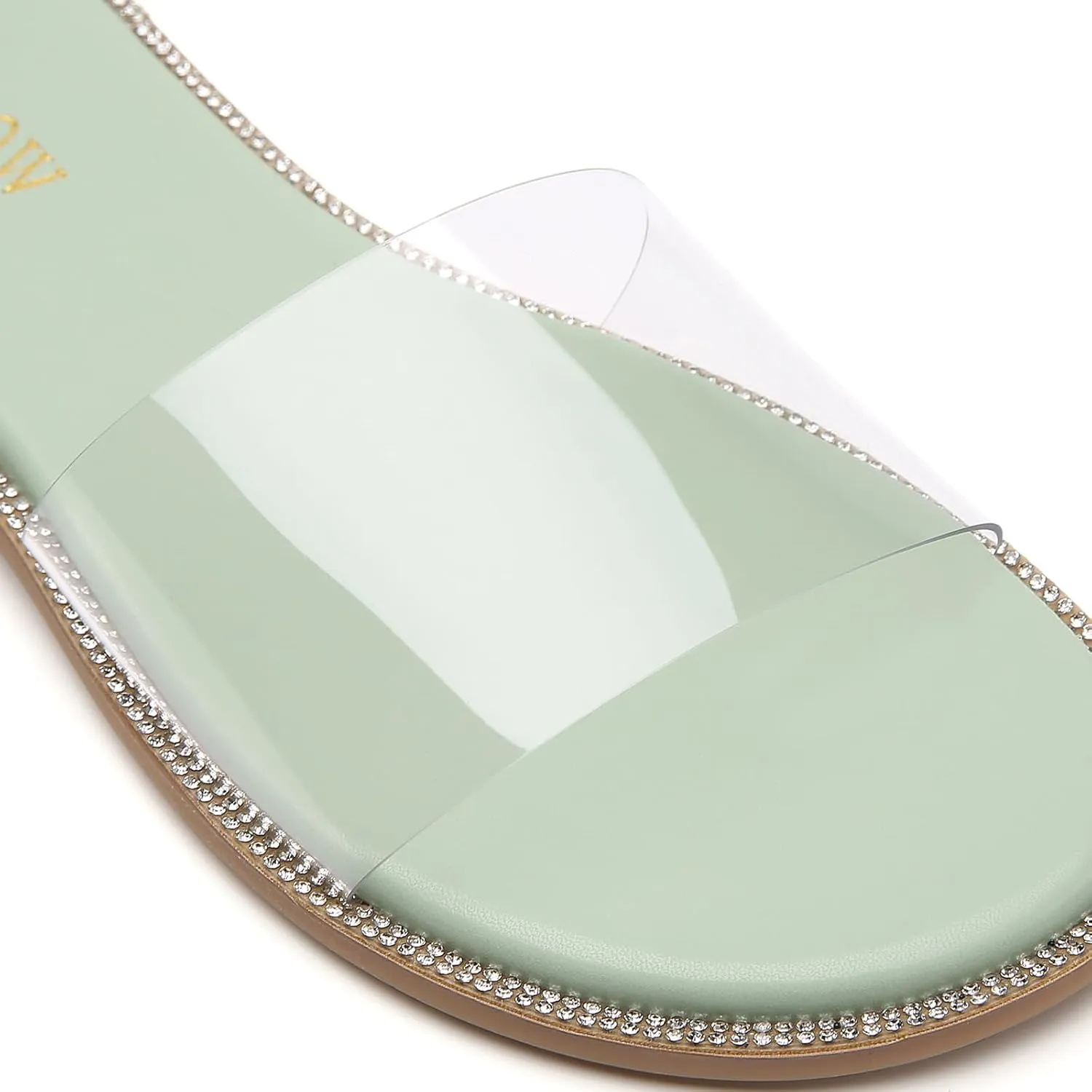 Tilocow Women Clear Sandals for Womens Rhinestone Decor Slides Slip on Bling Sandals Daily Casual Beach Summer Flat Shoes