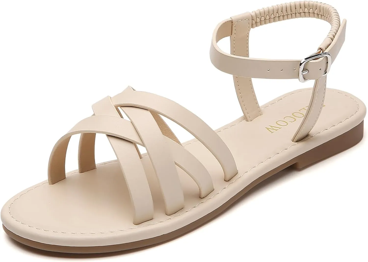 Tilocow Woven Women Flat Sandals Round Toe Buckle Slides Cross Strappy Casual Shoes for Summer