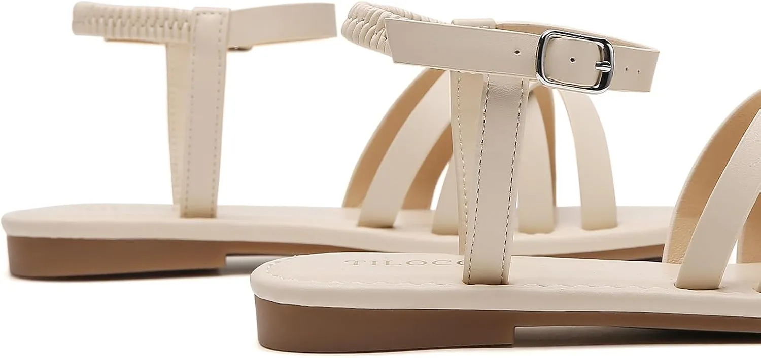 Tilocow Woven Women Flat Sandals Round Toe Buckle Slides Cross Strappy Casual Shoes for Summer