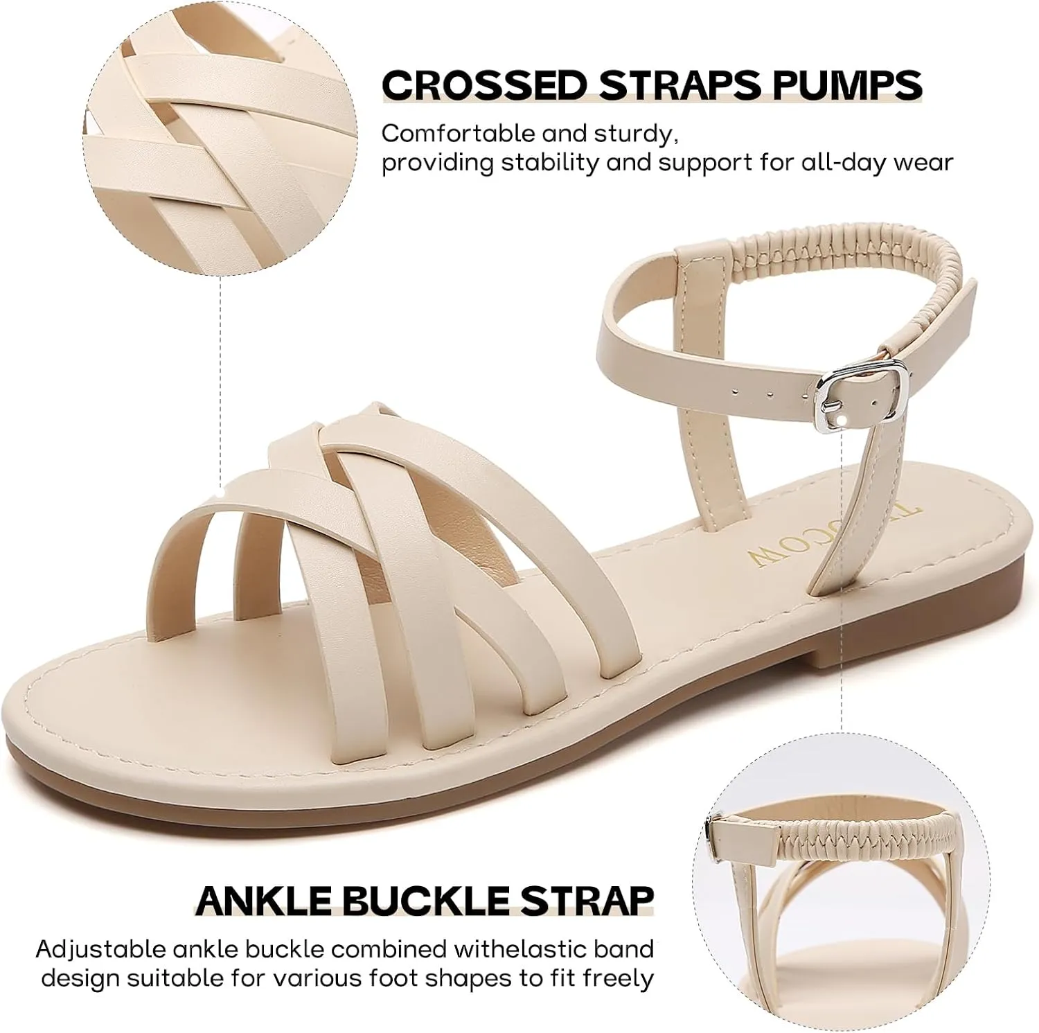 Tilocow Woven Women Flat Sandals Round Toe Buckle Slides Cross Strappy Casual Shoes for Summer
