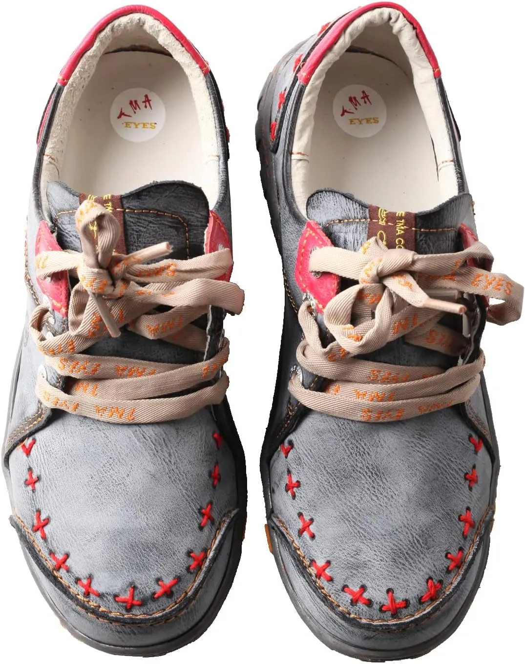 TMA EYES Women's Flat Shoes Lace-Up Fashion Leather Shoes