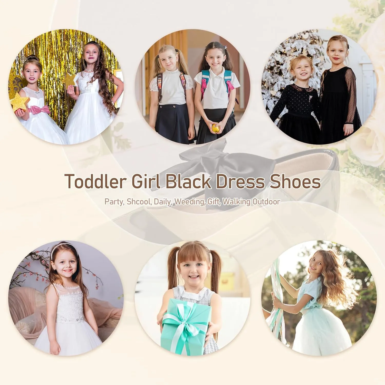 Toddler Girl Dress Shoes Bow Knot Mary Jane Flat Shoes Little Girl Wedding Party School Church Shoes