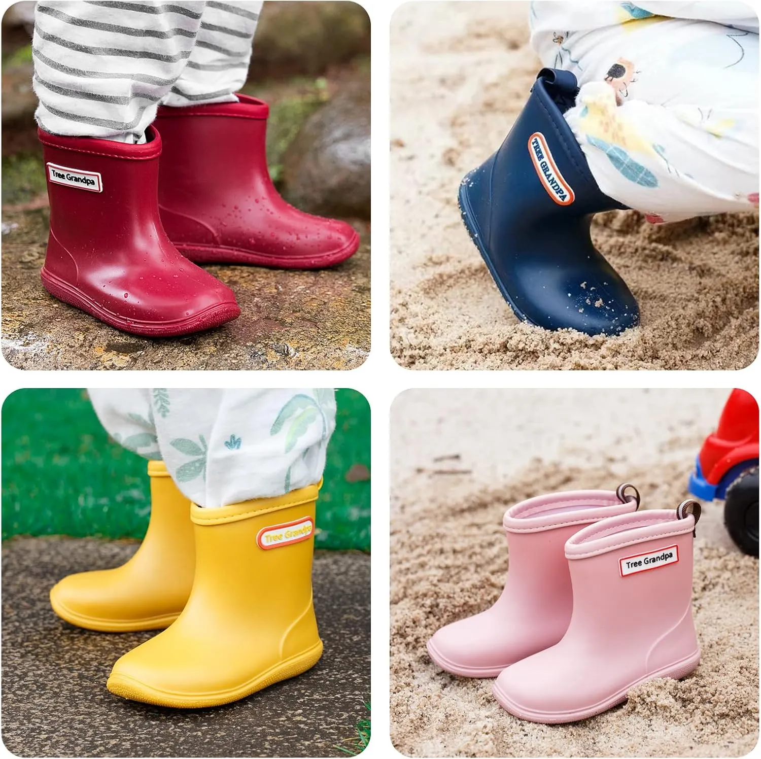 Toddler Kids Rain Boots for Boys Girls Easy-on Lightweight Waterproof Rainboots Baby