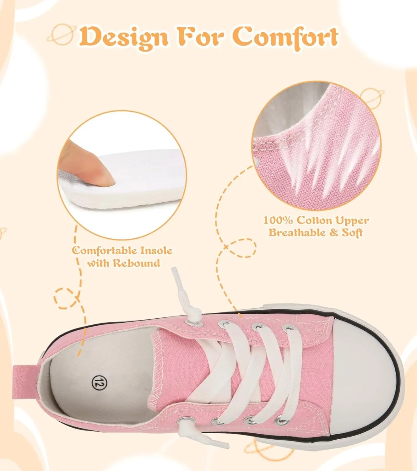 Toddler Little Kid Cushioned Canvas Shoes Slip On Sneakers Soft and Durable