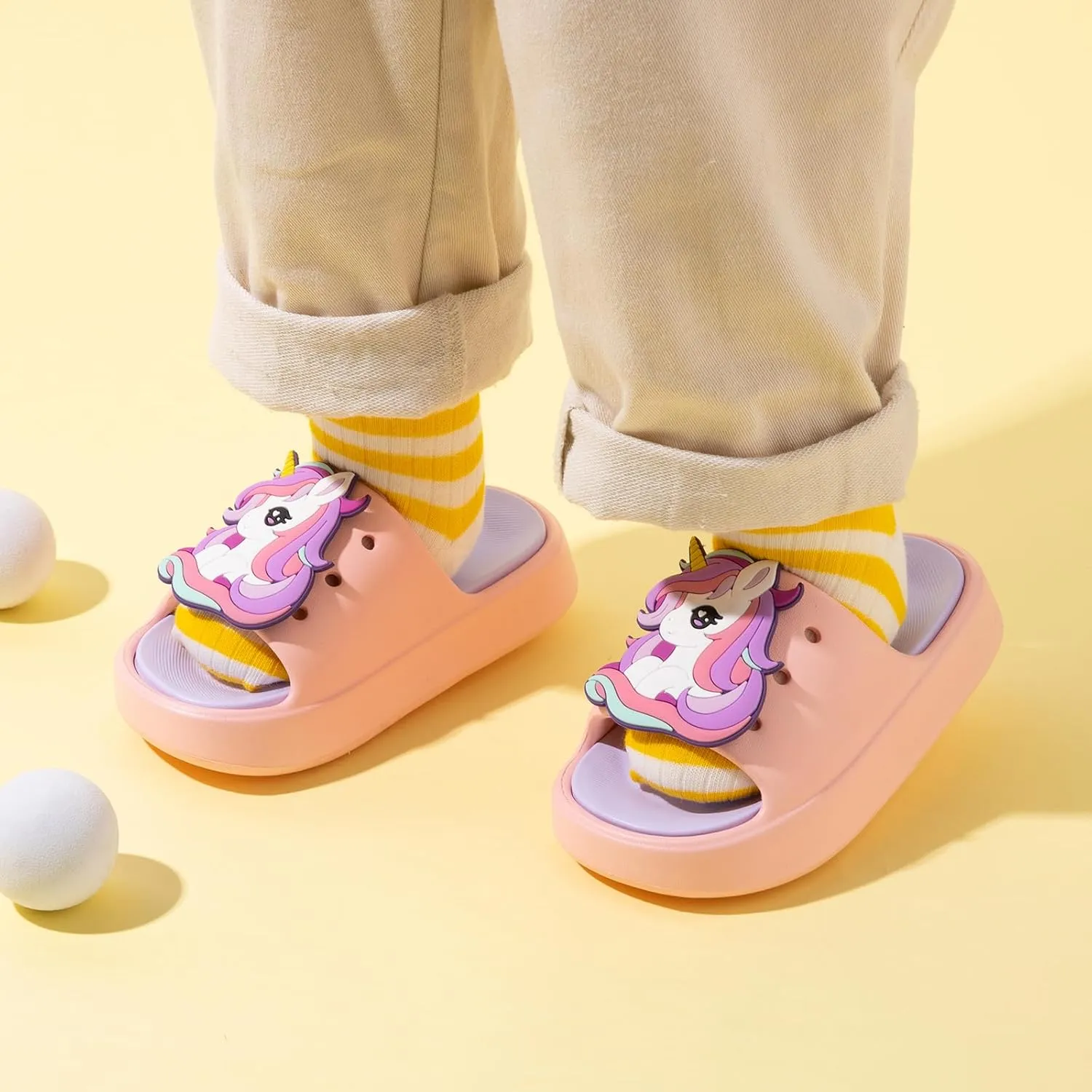 Toddlers Boys & Girls Slides Two-Tone Animals EVA Slip-On Kids Platform Slippers for Indoor Outdoor