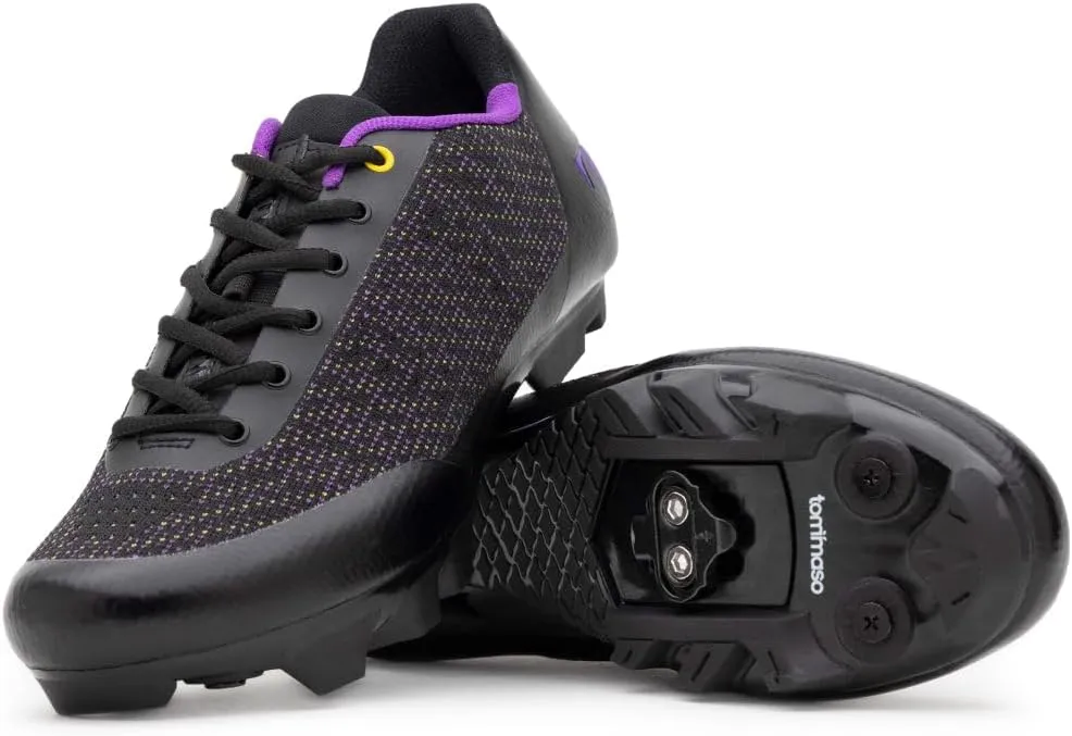 Tommaso Terra Aria Lace Knit Women's Indoor Cycling Ready, MTB, Road Shoe with Compatible SPD Cleat - Black/Purple - 39