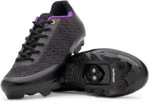 Tommaso Terra Aria Lace Knit Women's Indoor Cycling Ready, MTB, Road Shoe with Compatible SPD Cleat - Black/Purple - 39