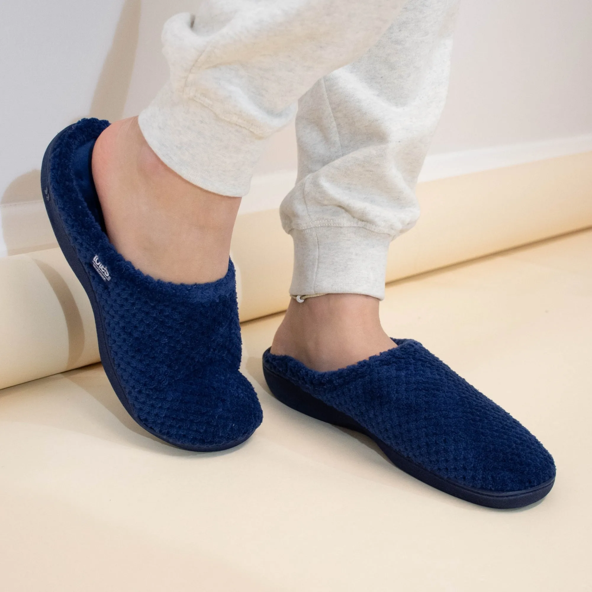 Totes Isotoner POPCORN TERRY Womens Mule Slippers Navy