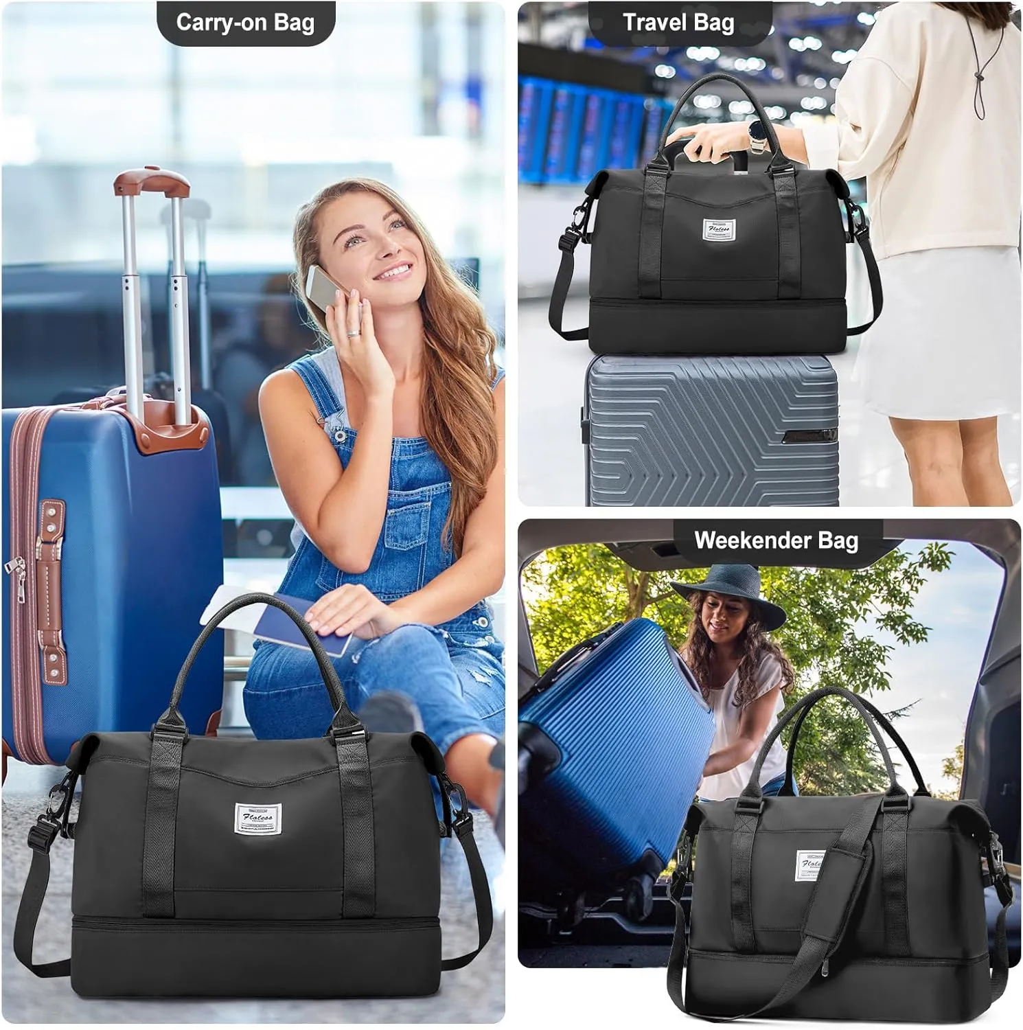Travel Duffel Bag with Shoes Compartment, Overnight Weekender Bags for Women,Carry on Personal Item Bag