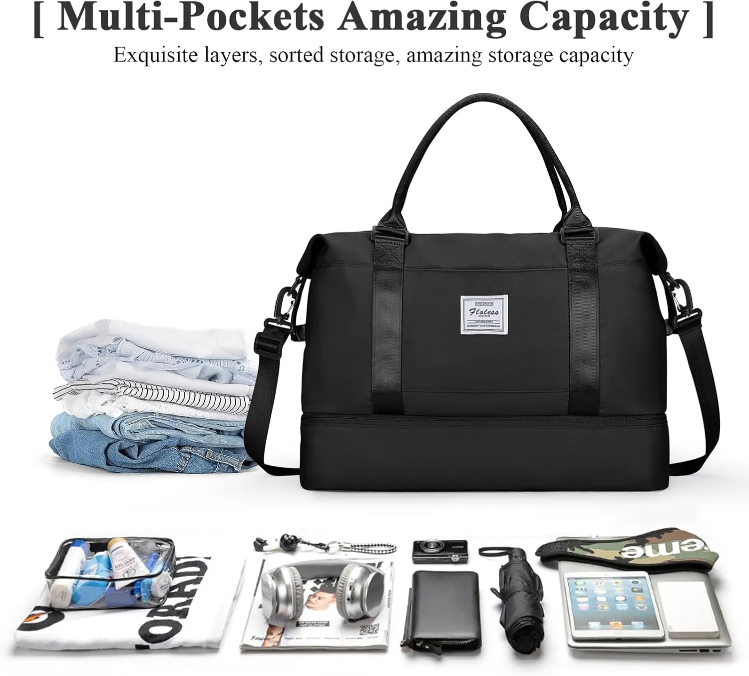 Travel Duffel Bag with Shoes Compartment, Overnight Weekender Bags for Women,Carry on Personal Item Bag