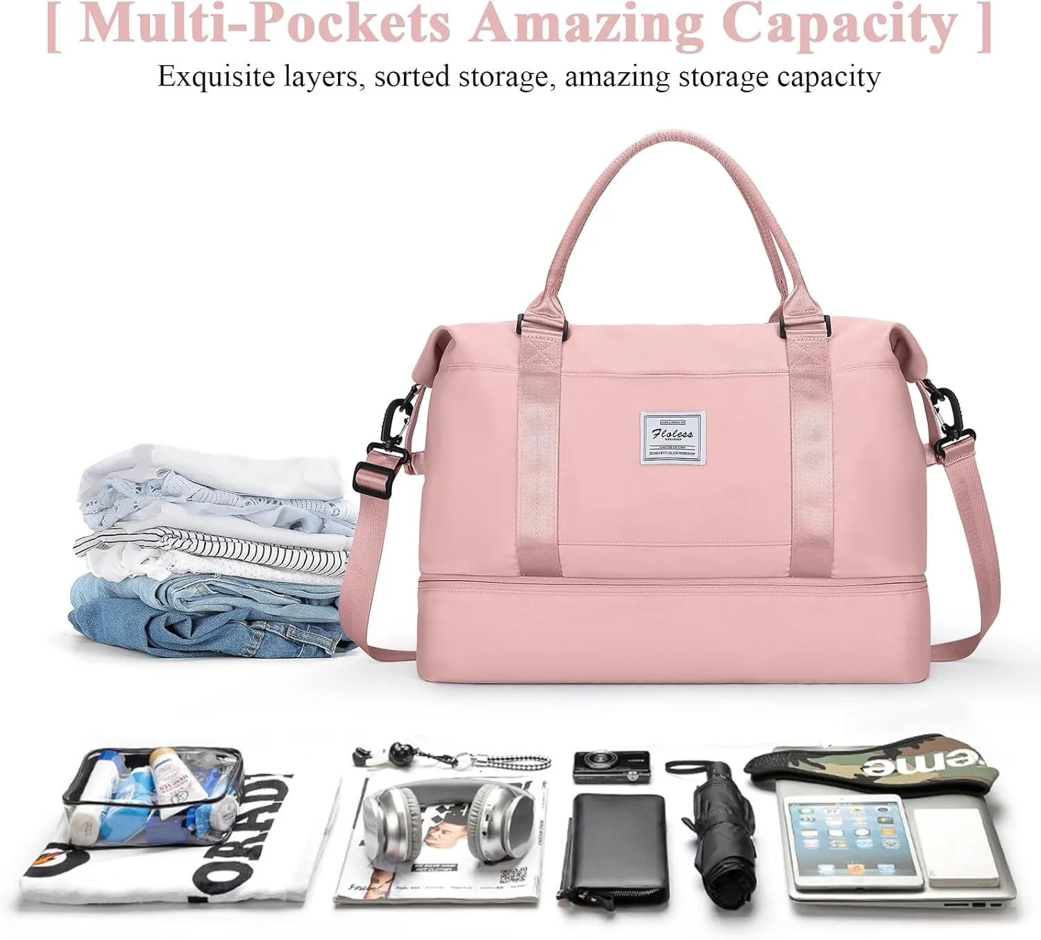 Travel Duffel Bag with Shoes Compartment, Overnight Weekender Bags for Women,Carry on Personal Item Bag，Extra Large