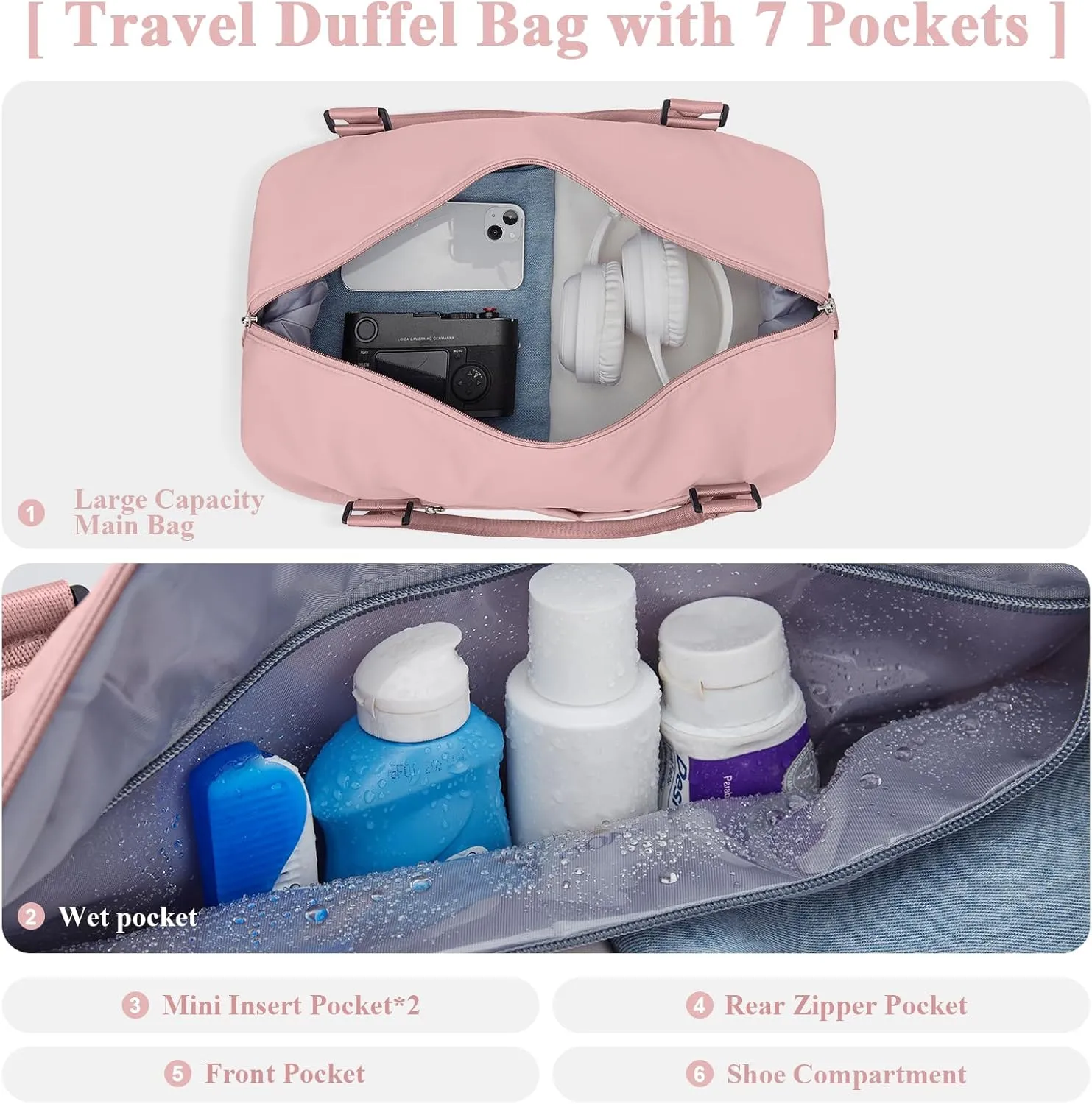Travel Duffel Bag with Shoes Compartment, Overnight Weekender Bags for Women,Carry on Personal Item Bag，Extra Large