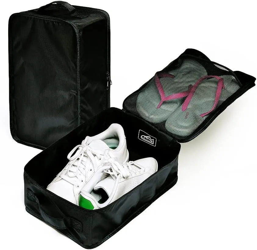 Travel Shoe Bags, Foldable Waterproof Shoe Pouches Organizer-Double Layer (4 Black Shoe Bags)