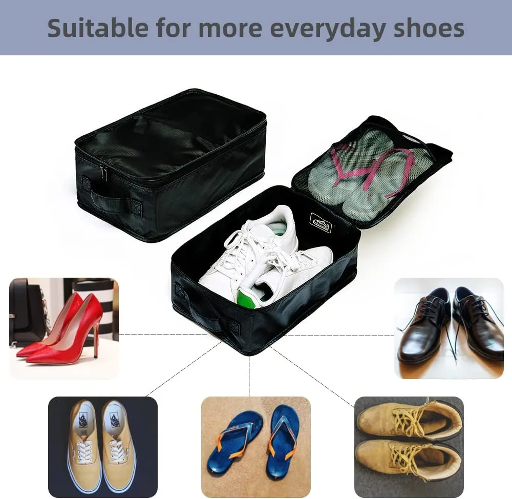 Travel Shoe Bags, Foldable Waterproof Shoe Pouches Organizer-Double Layer (4 Black Shoe Bags)
