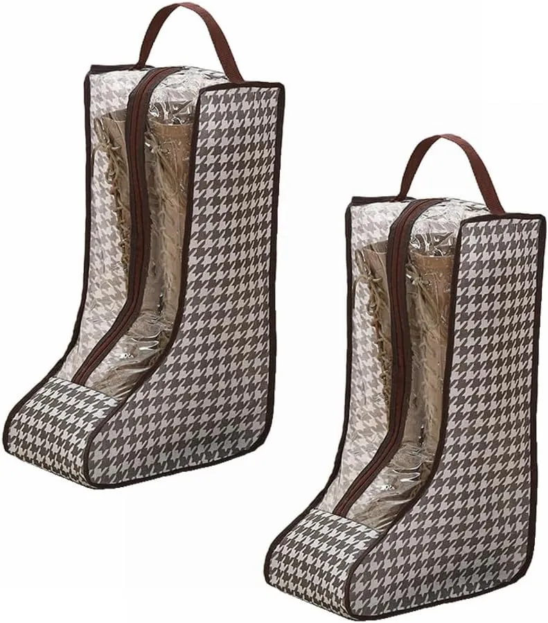 Travel Shoe Bags Tall/Short Boots Storage Bags Dust-proof Shoe Storage Organizer Shoe Pouch with Zipper for Travel and Daily (2 pack tall grid)