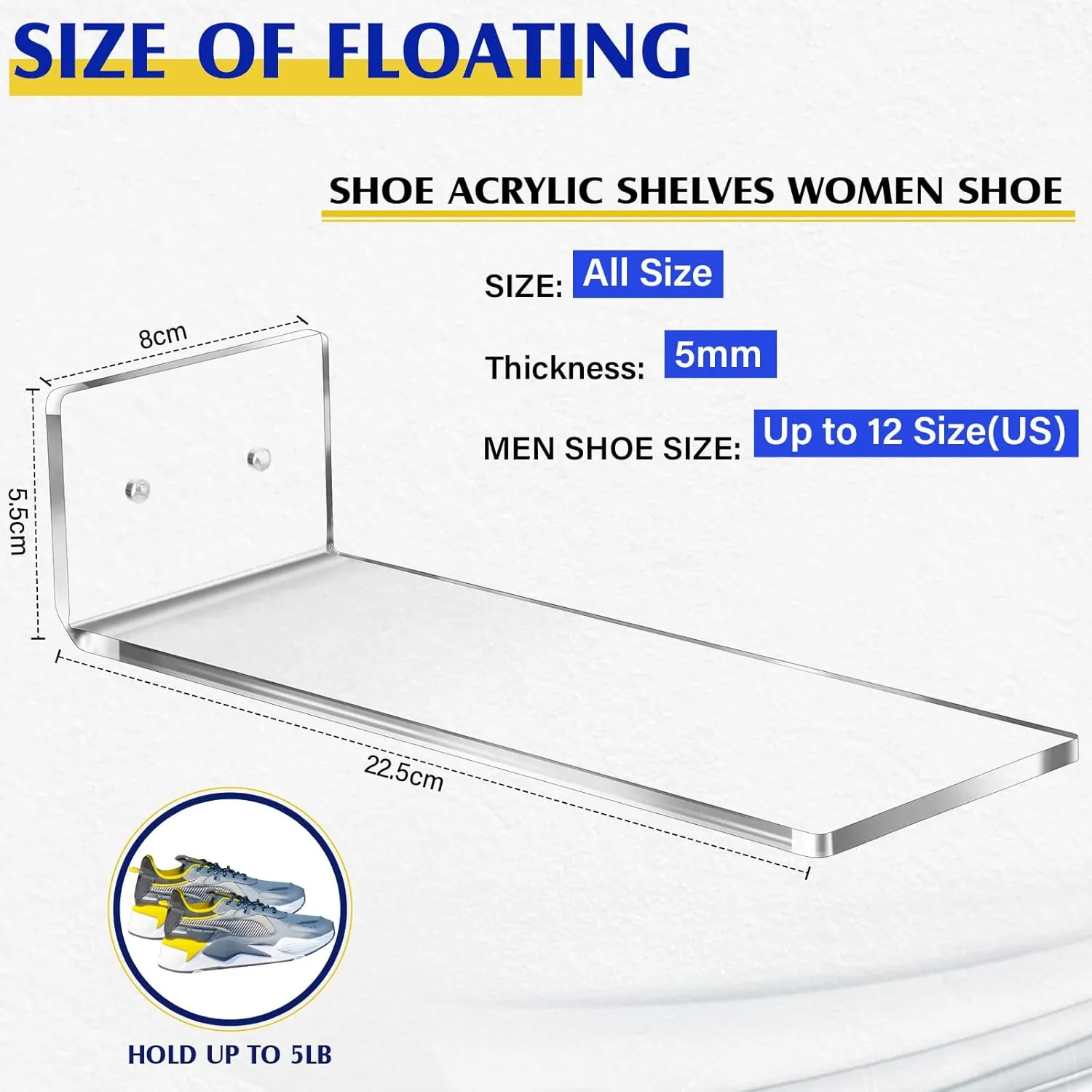 Treela 20 Pack Floating Shoe Shelves for Wall Acrylic Floating Sneaker Shelves Display Shoe Wall Shelf Easy to Install Collections Includes Cross Screws Expansion Tubes(Large,Clear)