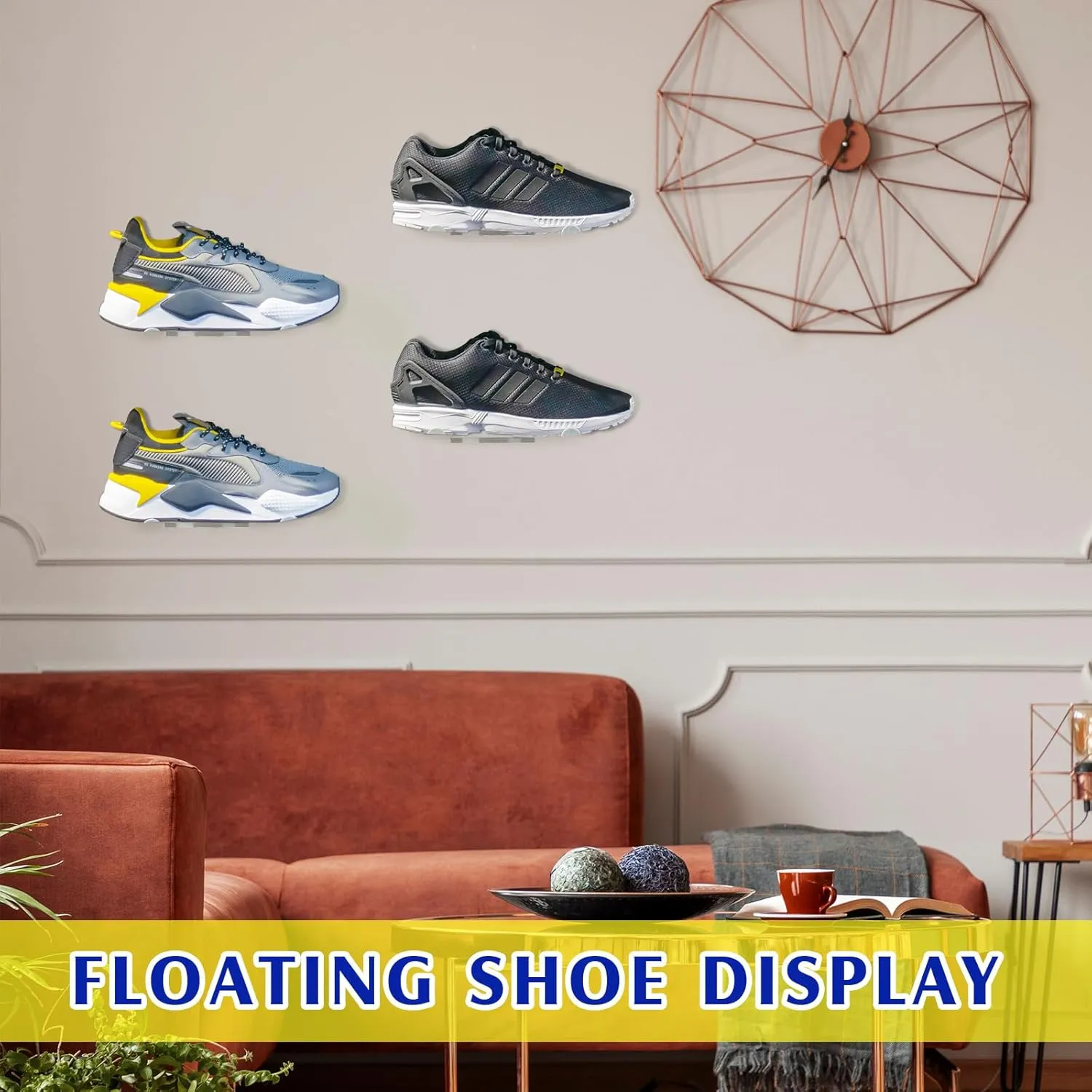 Treela 20 Pack Floating Shoe Shelves for Wall Acrylic Floating Sneaker Shelves Display Shoe Wall Shelf Easy to Install Collections Includes Cross Screws Expansion Tubes(Large,Clear)
